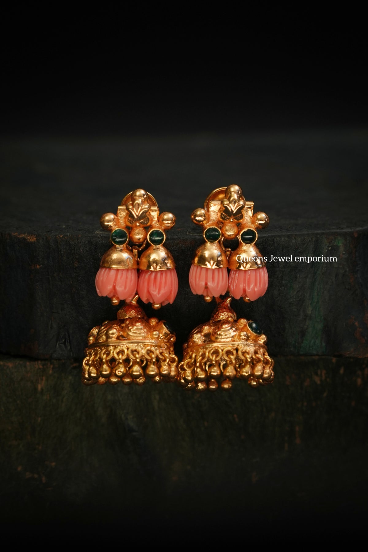 Floral buds jhumka-Coral stone jewellery