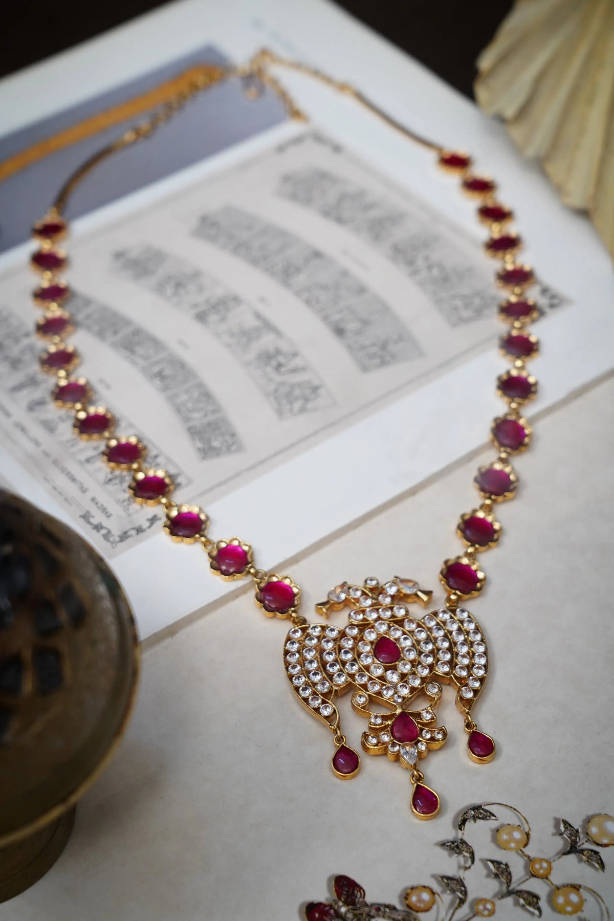 Two headed bird pendant-Red color stones