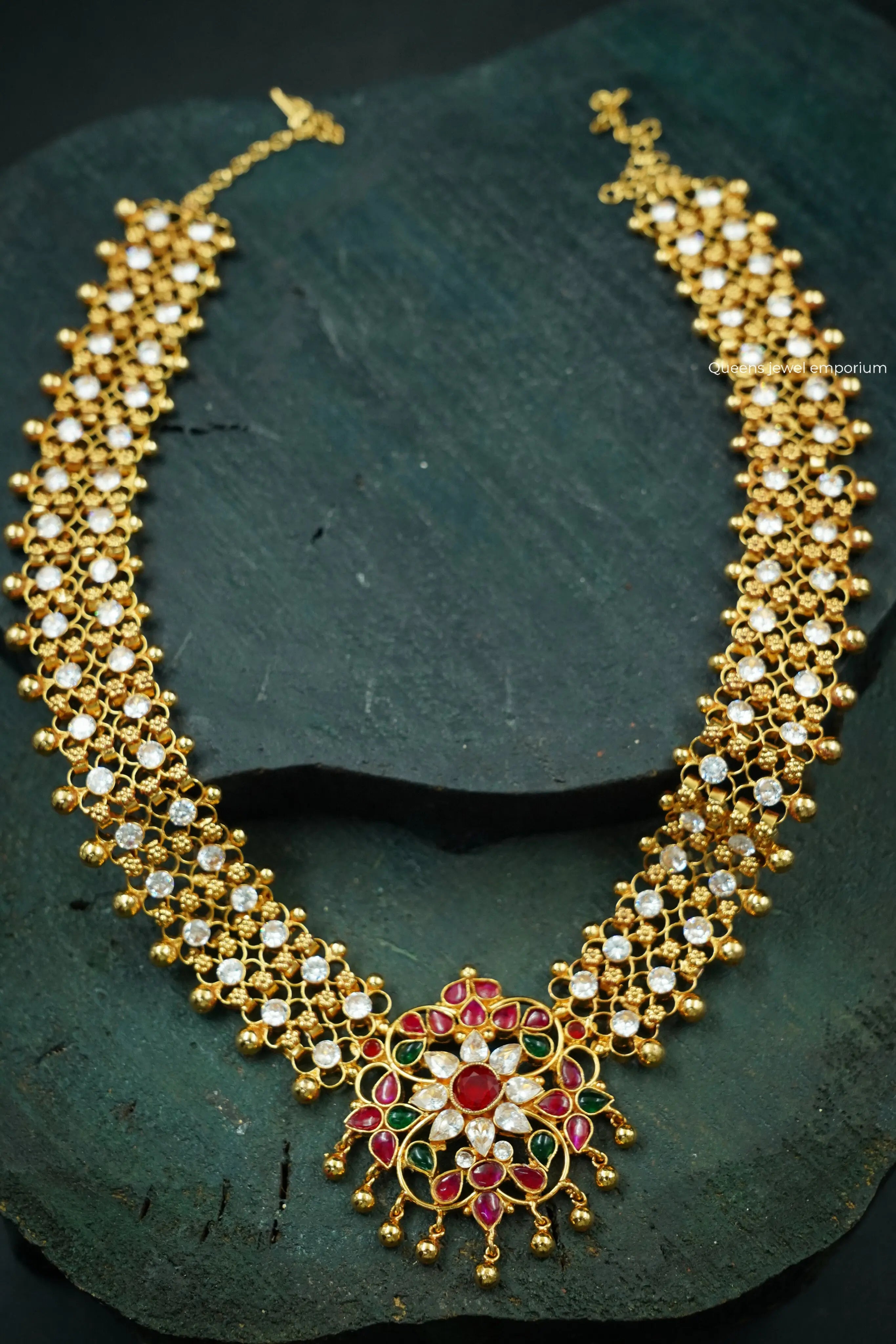 Wedding jewellery-Red kemp stone haram 