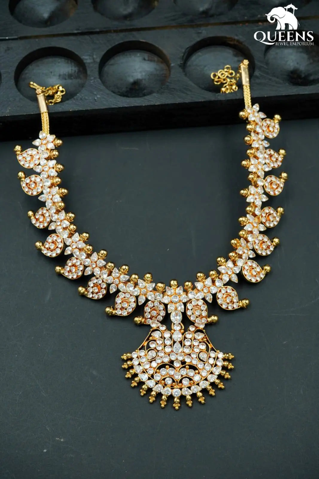 Mango shaped zircon haram-Traditional white stone haram