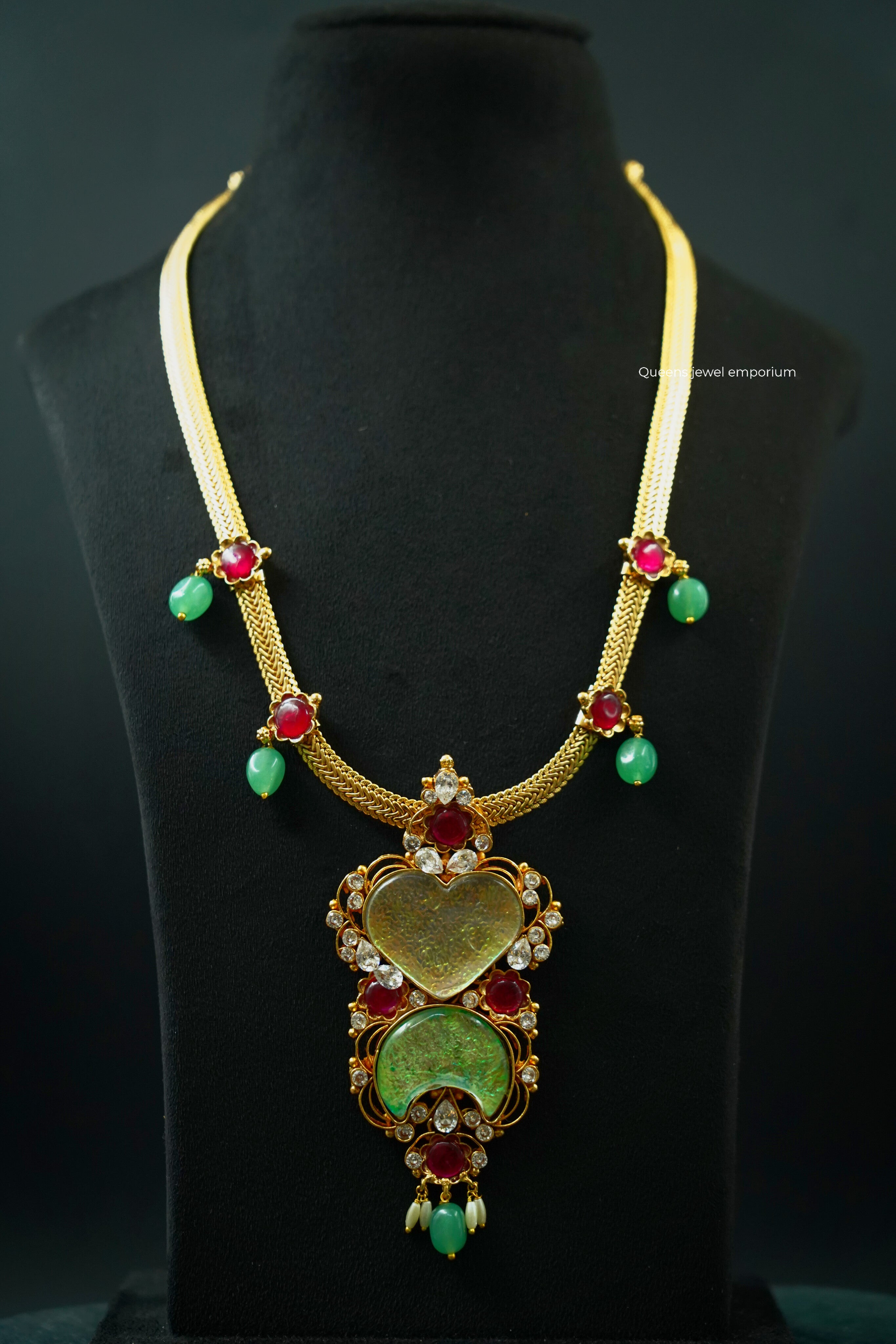 Traditional rainbow stone jewellery-Unique heart moon necklace