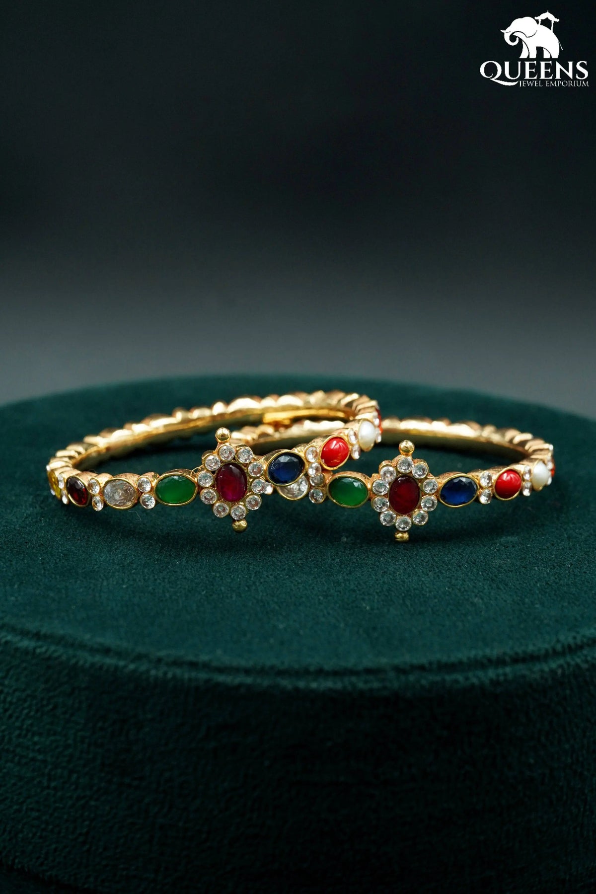 Hiranya navaratna kappu bangles-Grand navaratna bangles for festivals