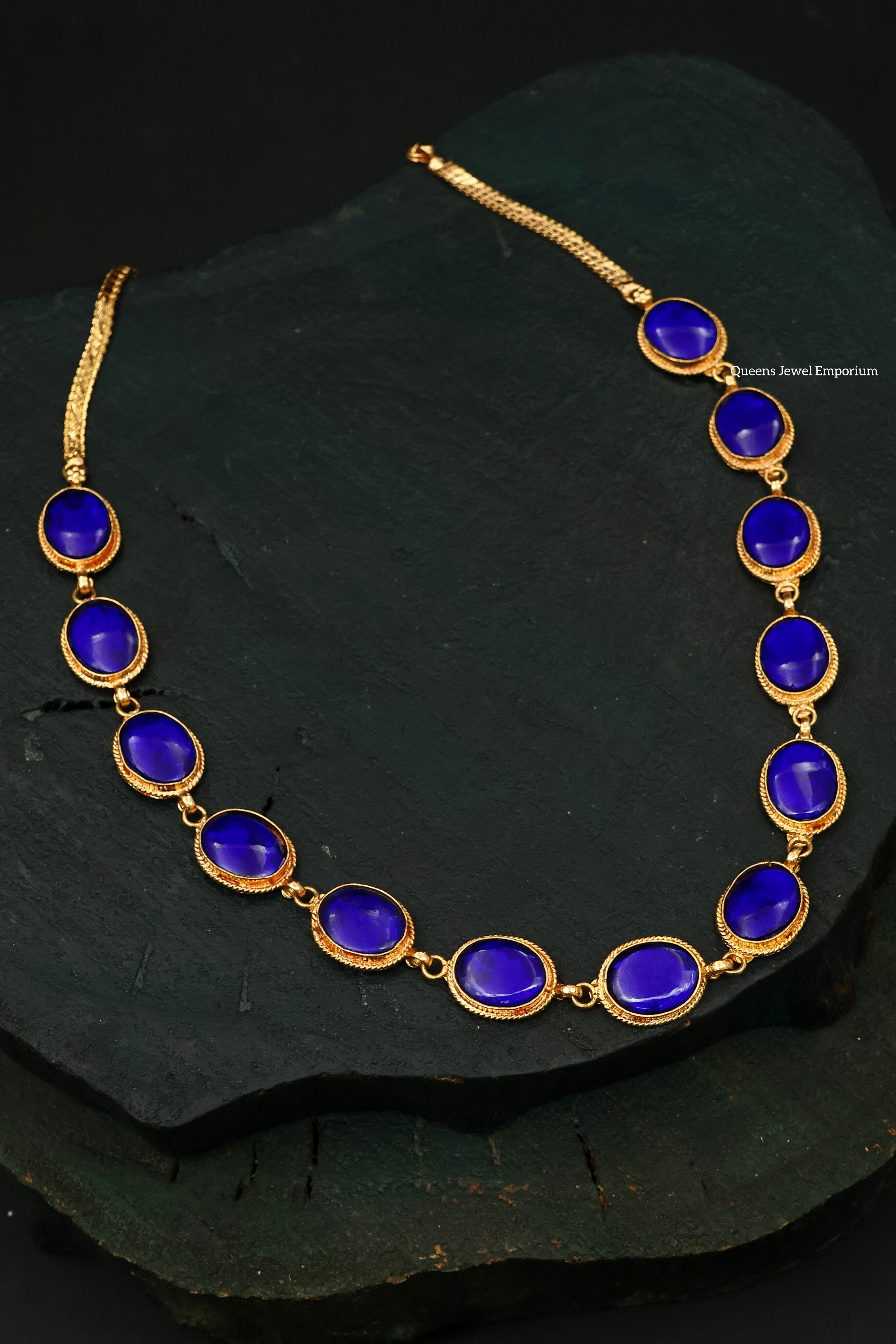 Blue oval stone-Palakka stone jewellery