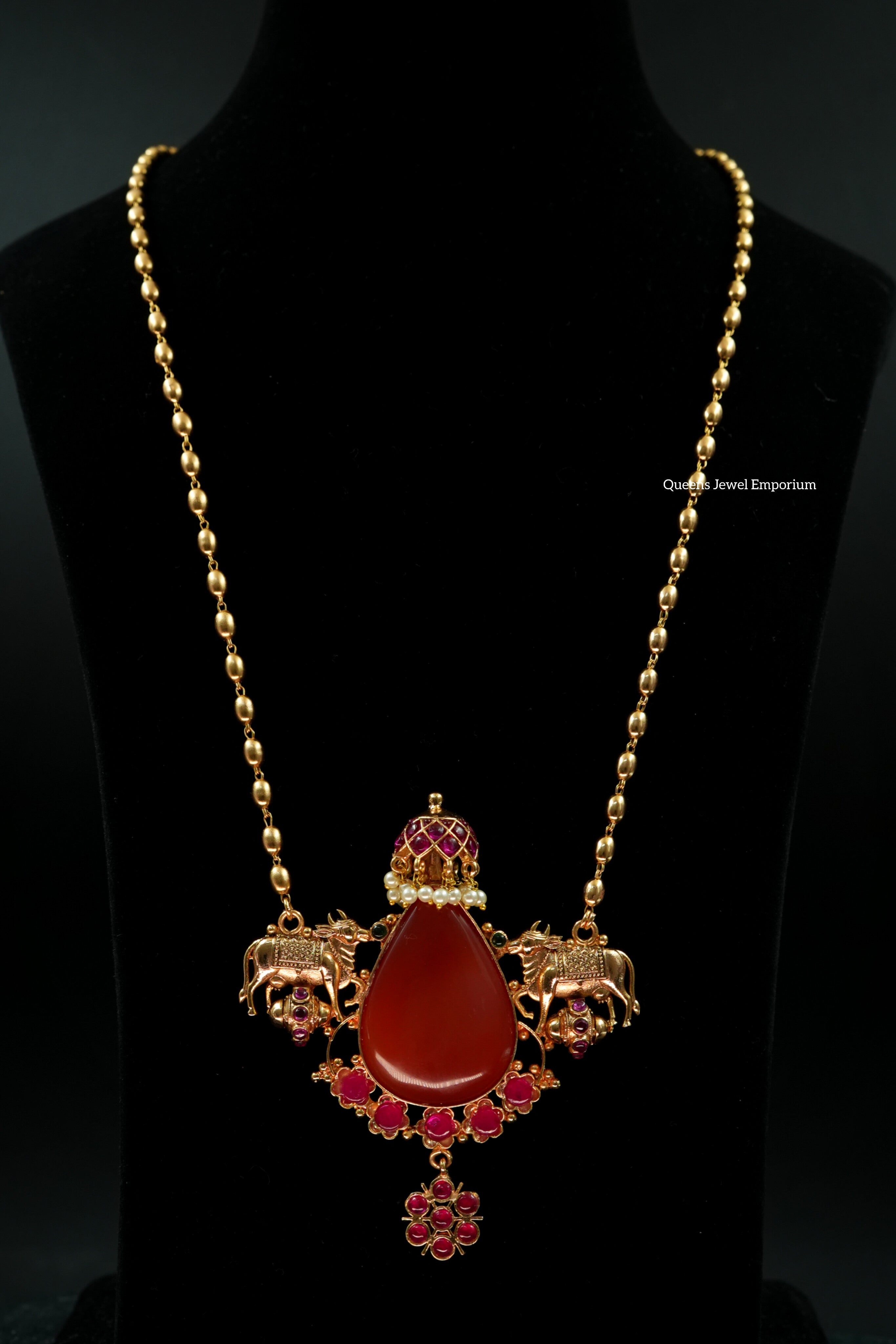 Orange agate stone-Cow motif jewellery