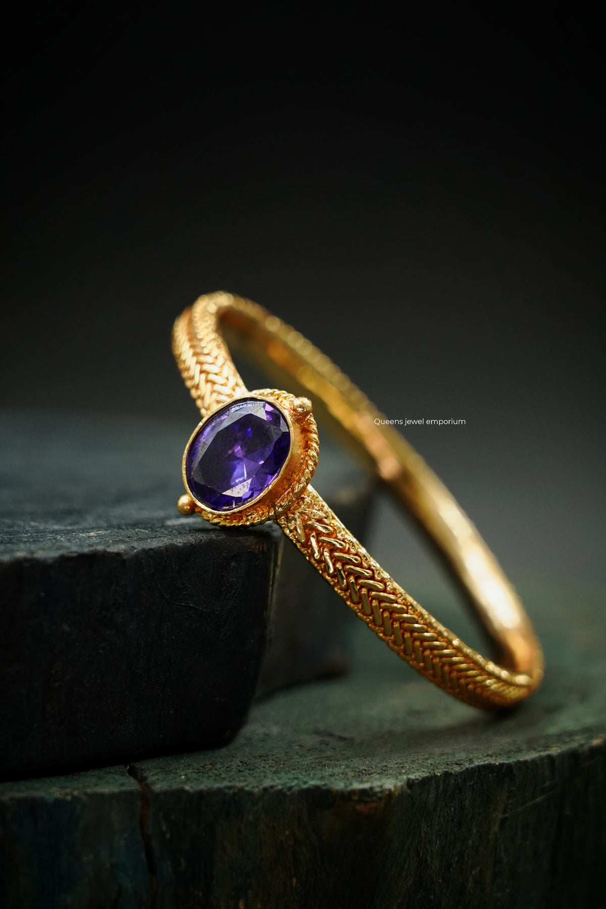 Kada with oval purple stone-Bangle with violet stone