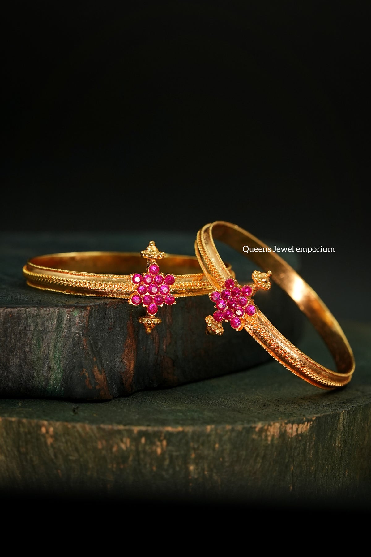 Pink stone flower design kada-Bangle with balaji pink stone