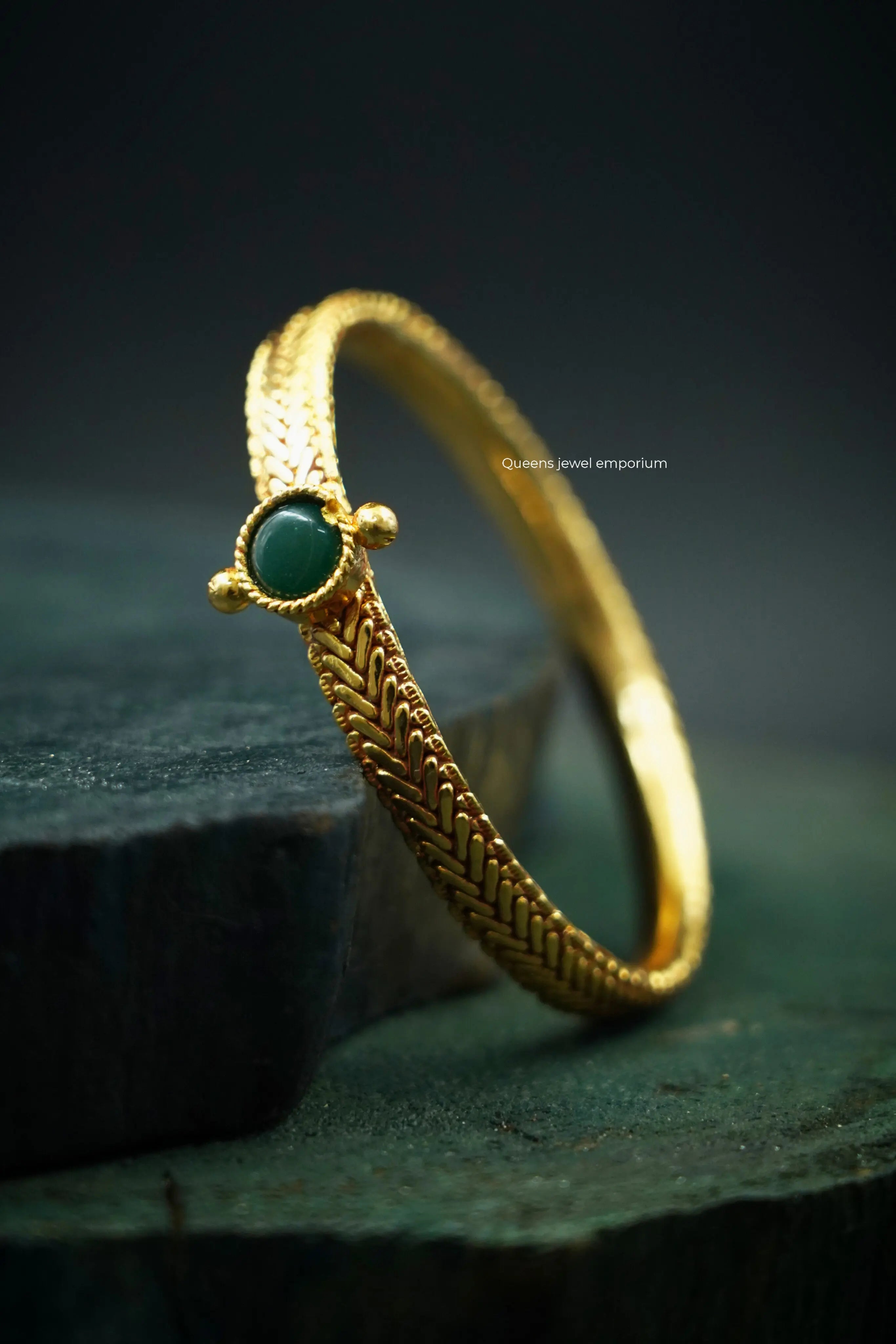 South indian nagas kada-Green stone kada for bridal wear