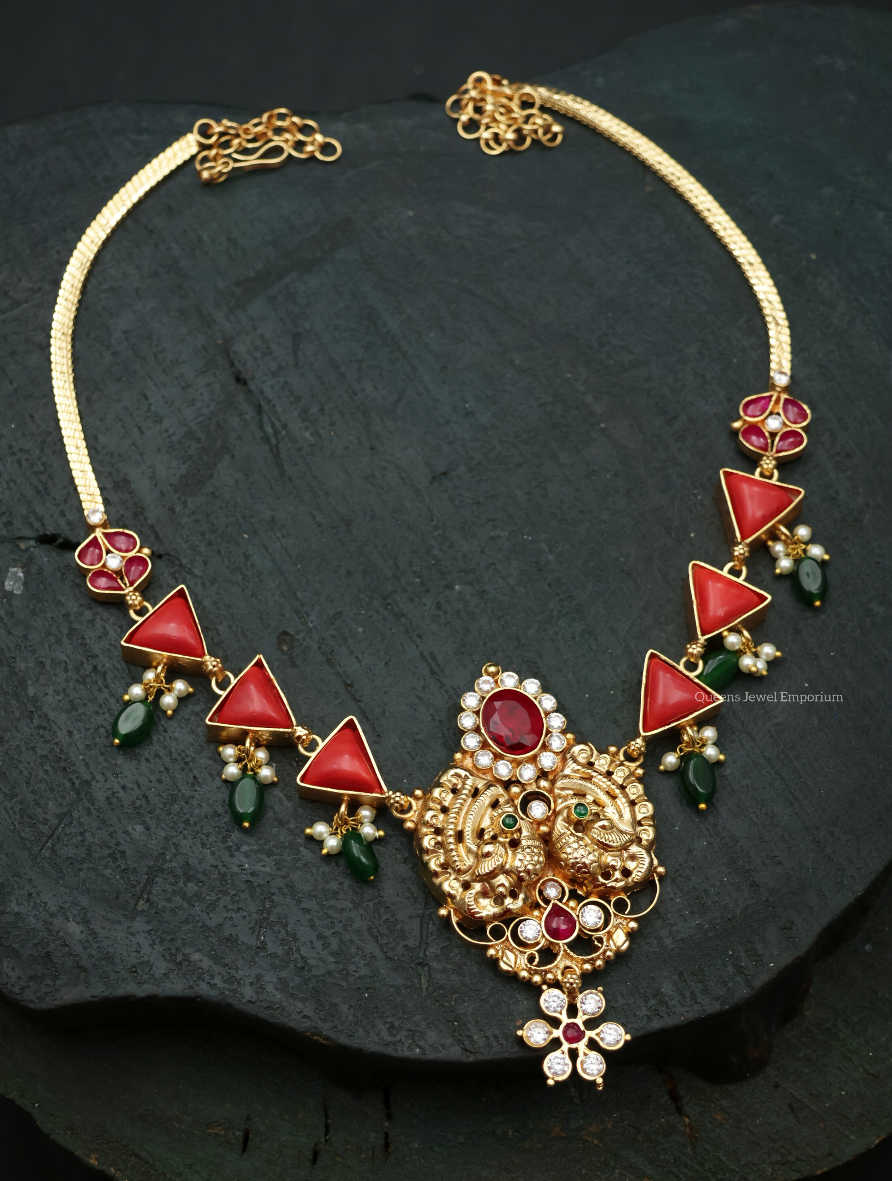 Triangular coral stone jewellery-Designer coral stone jewellery