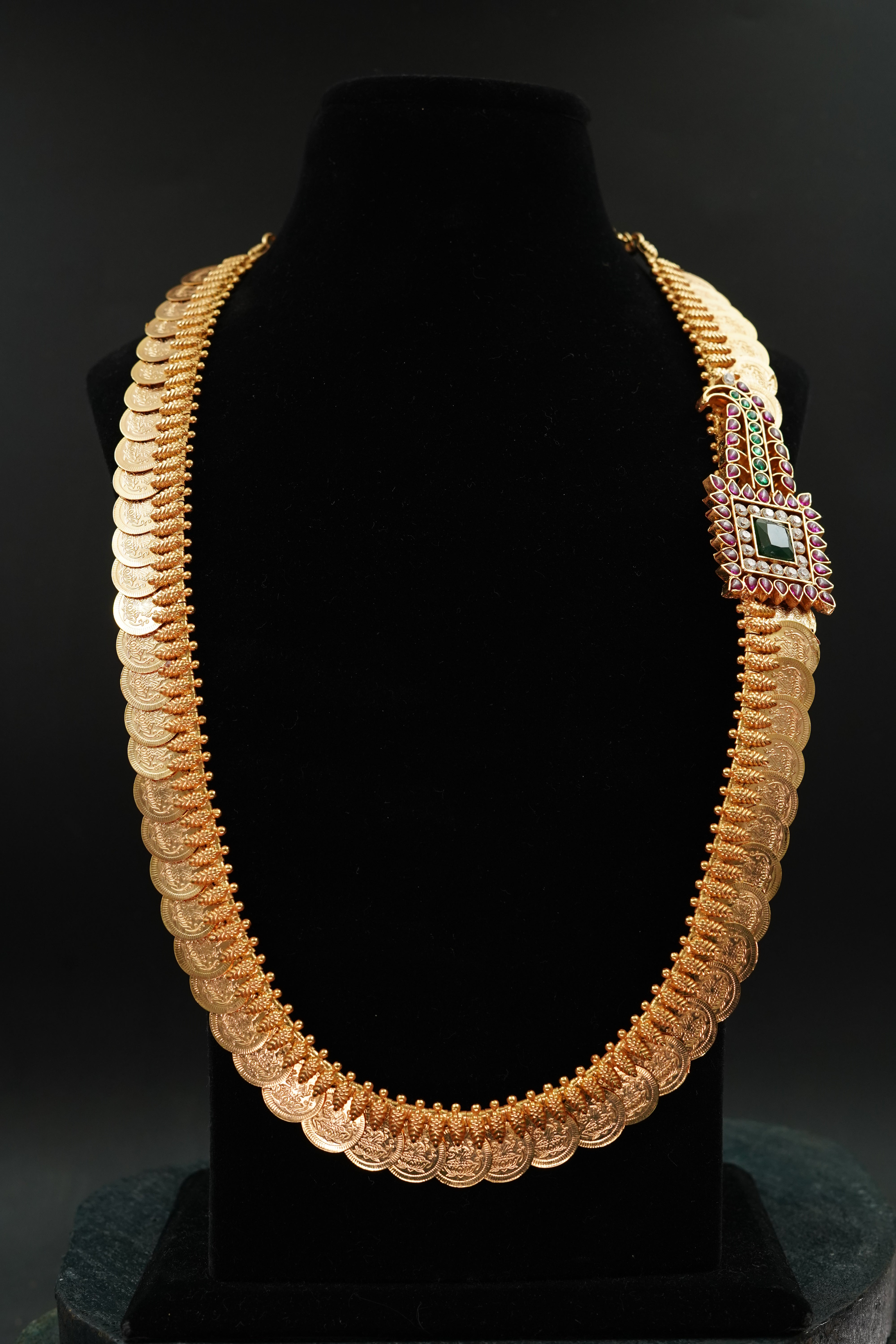 Gold plated lakshmi kasu haram-Traditional kasumala haram with mugappu