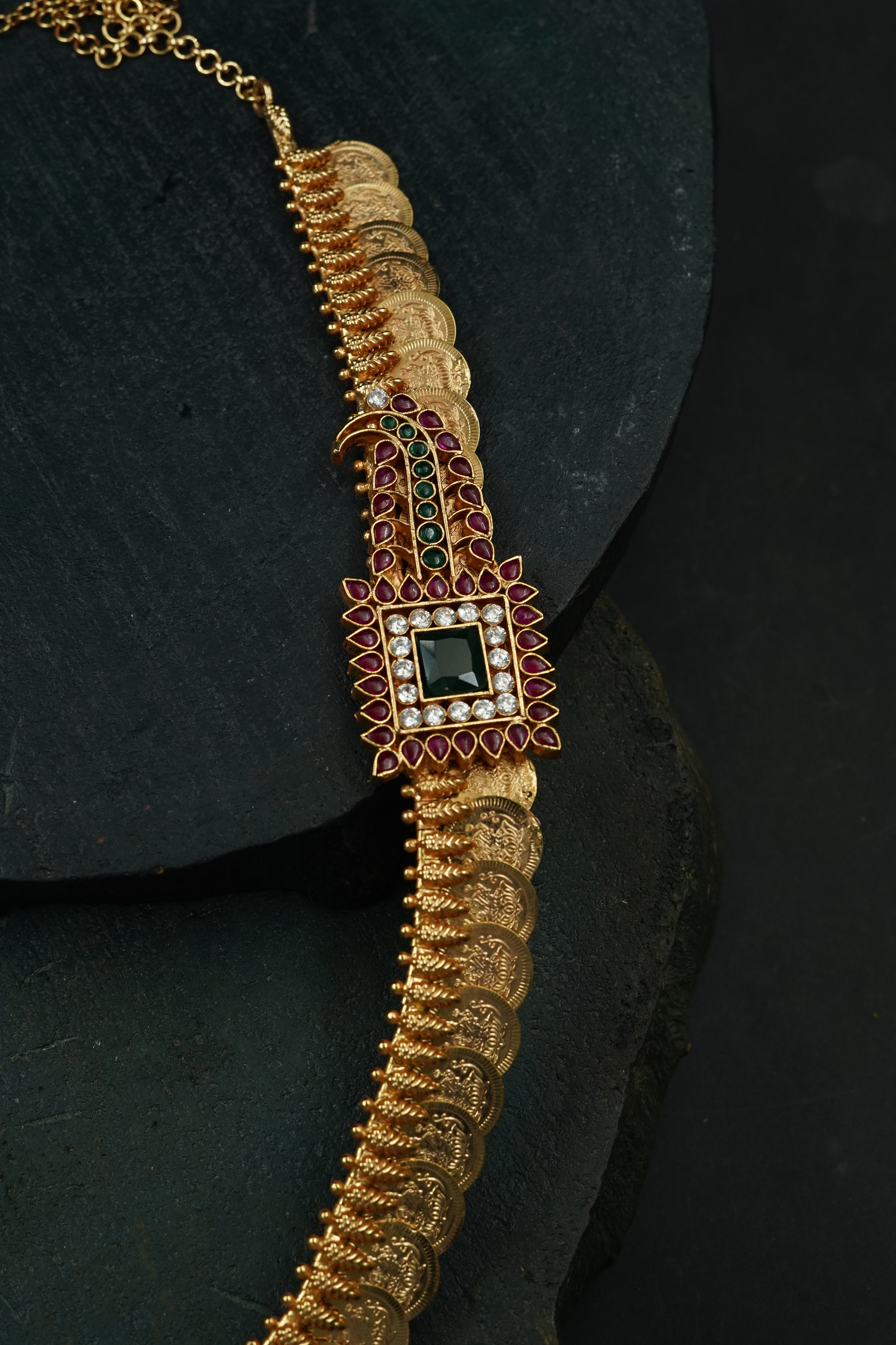 Gold plated lakshmi kasu haram-Traditional kasumala haram with mugappu