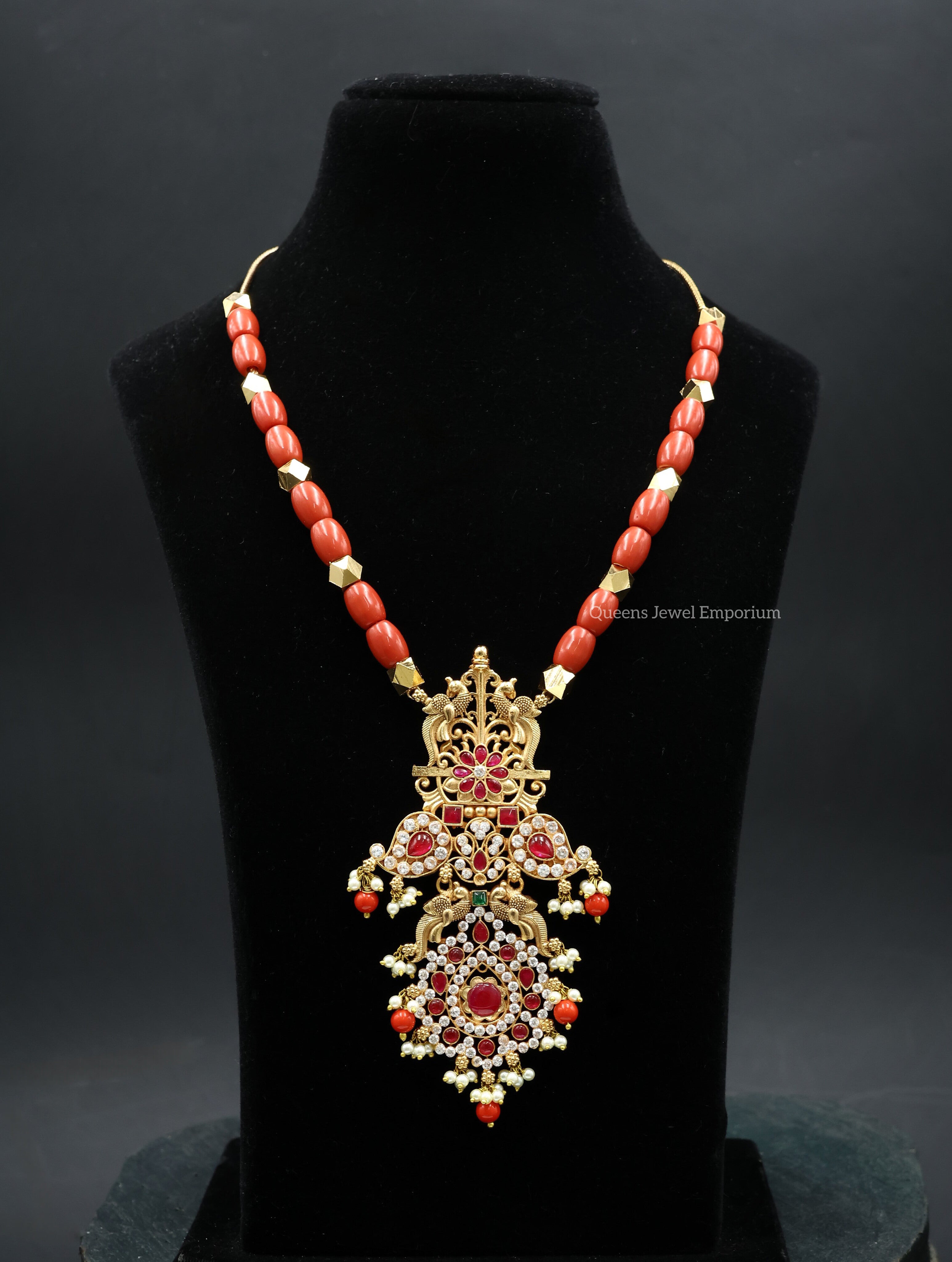 Coral bead traditional haram-Royal coral beads haram with pendant