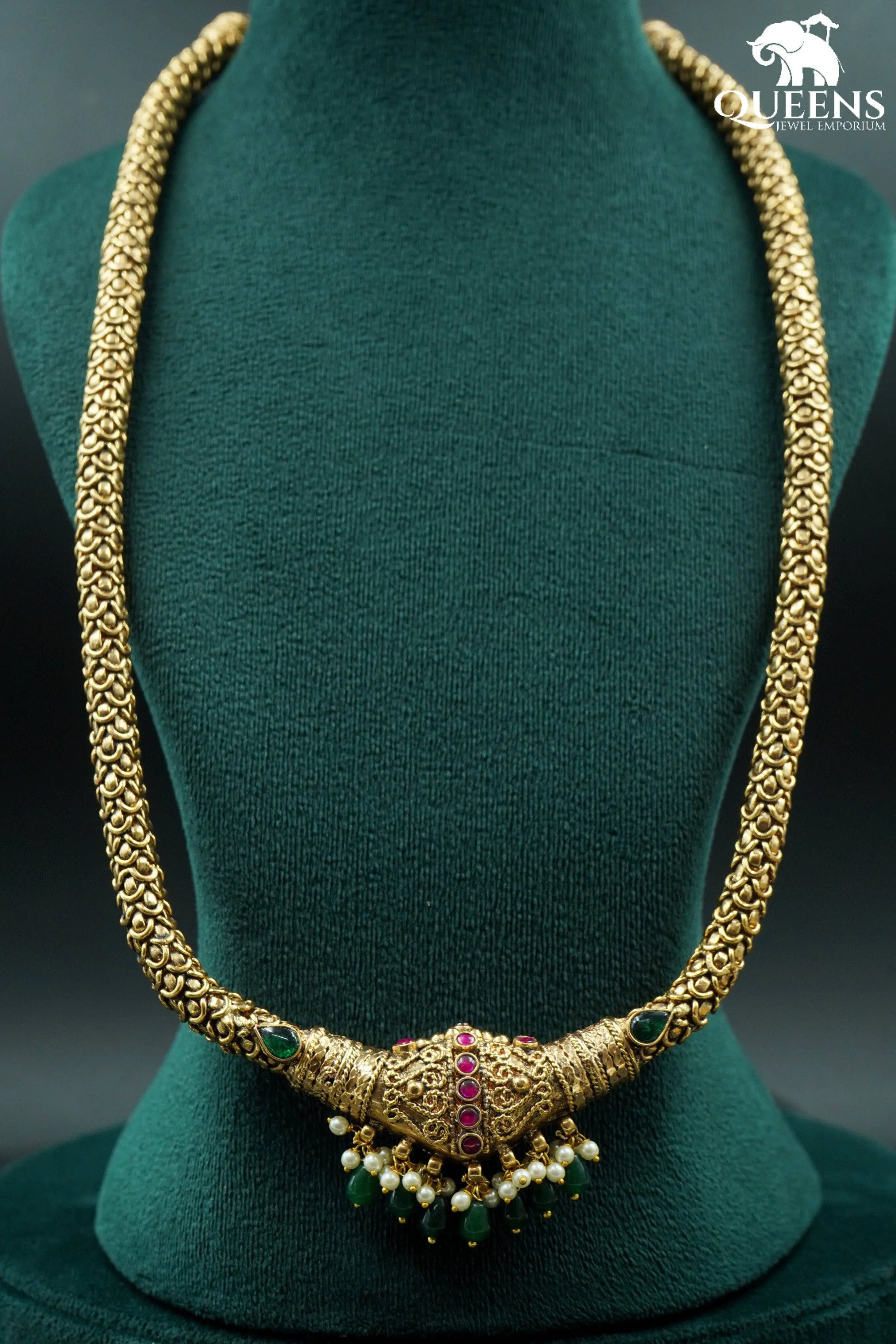 Green white bead hangings-Traditional maharani kemp jewellery