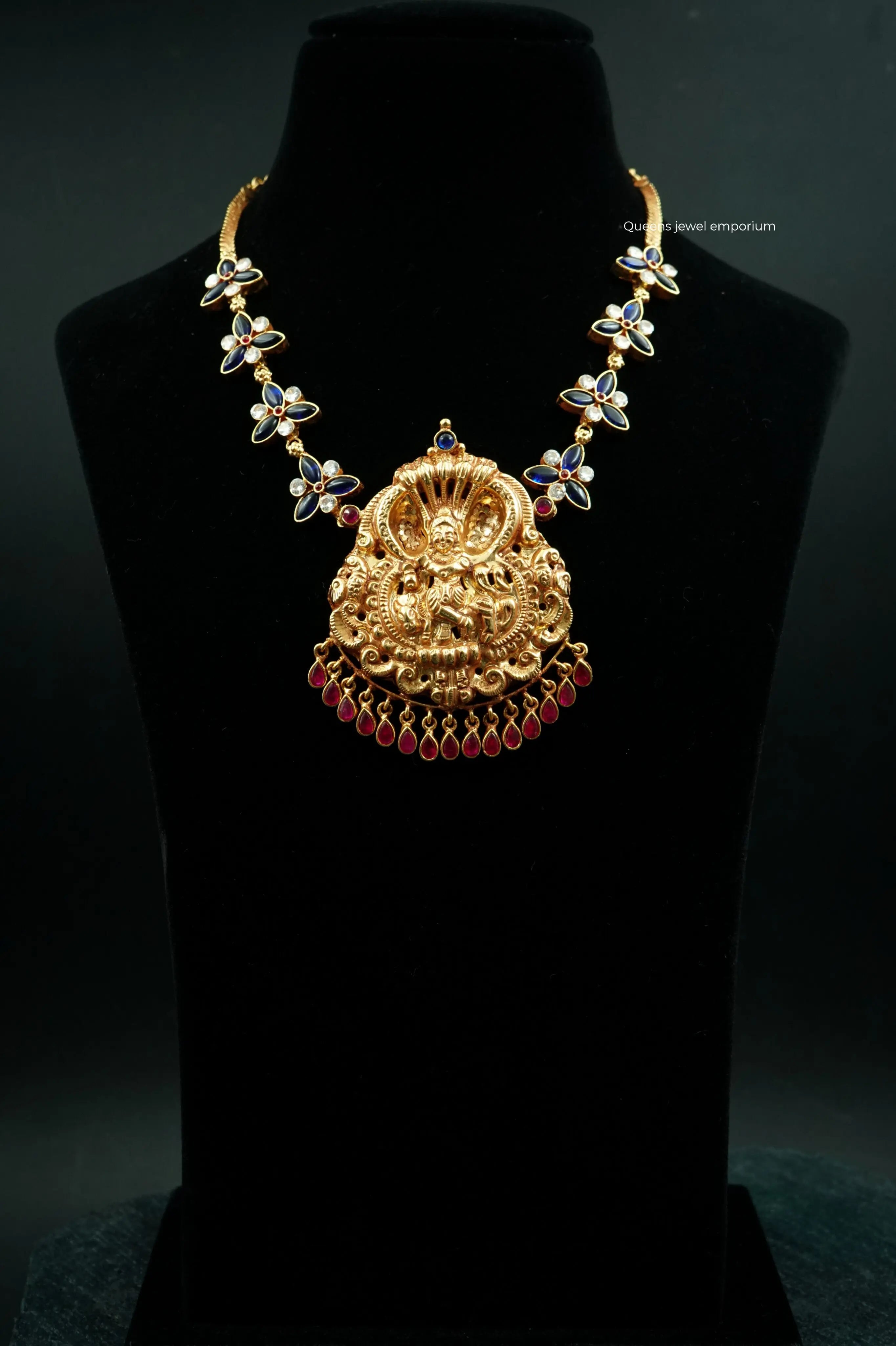 Traditional krishna pendant for silk saree-Temple festival jewellery
