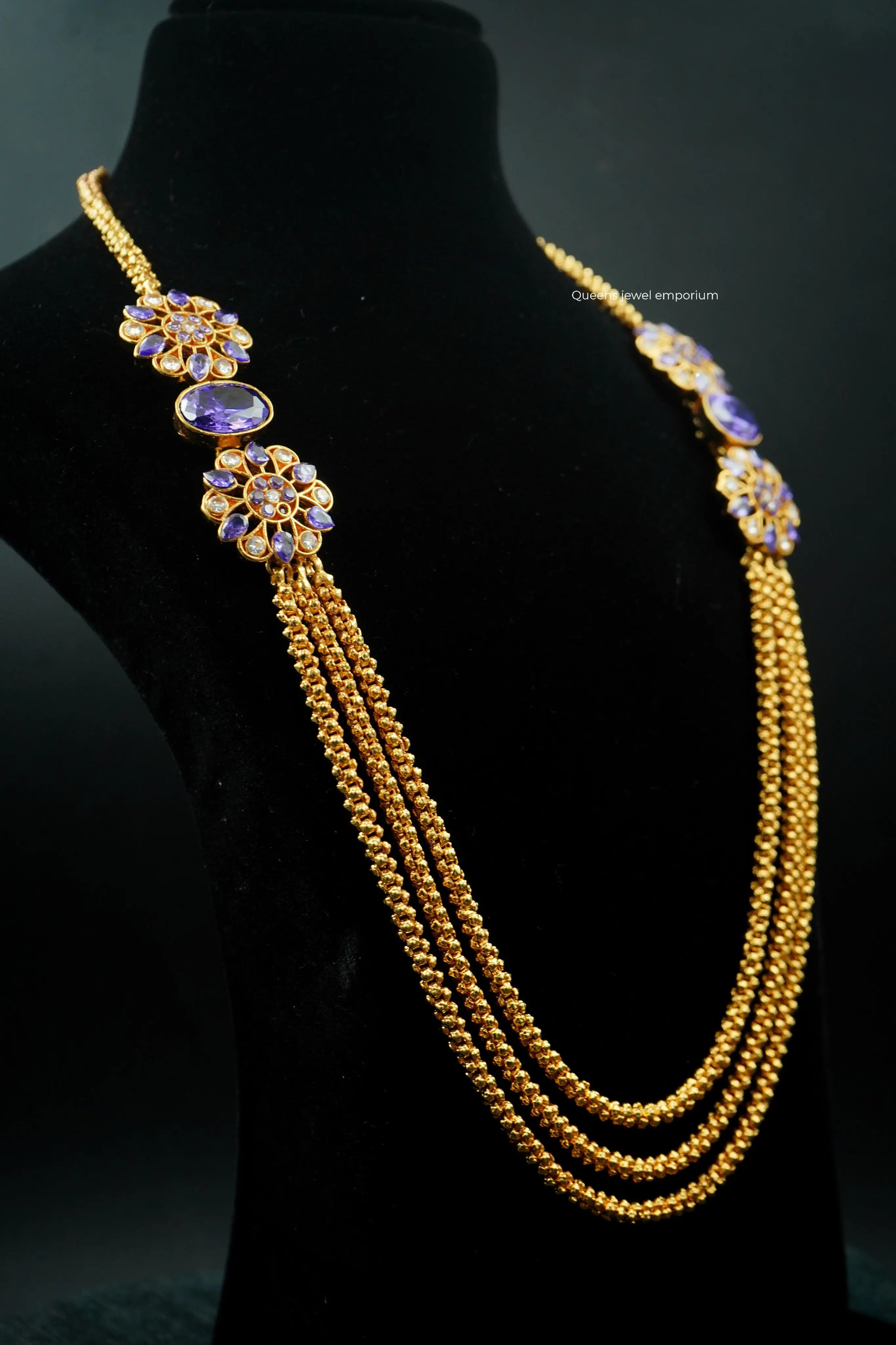 Layered purple stone mugappu haram-Unique jewellery