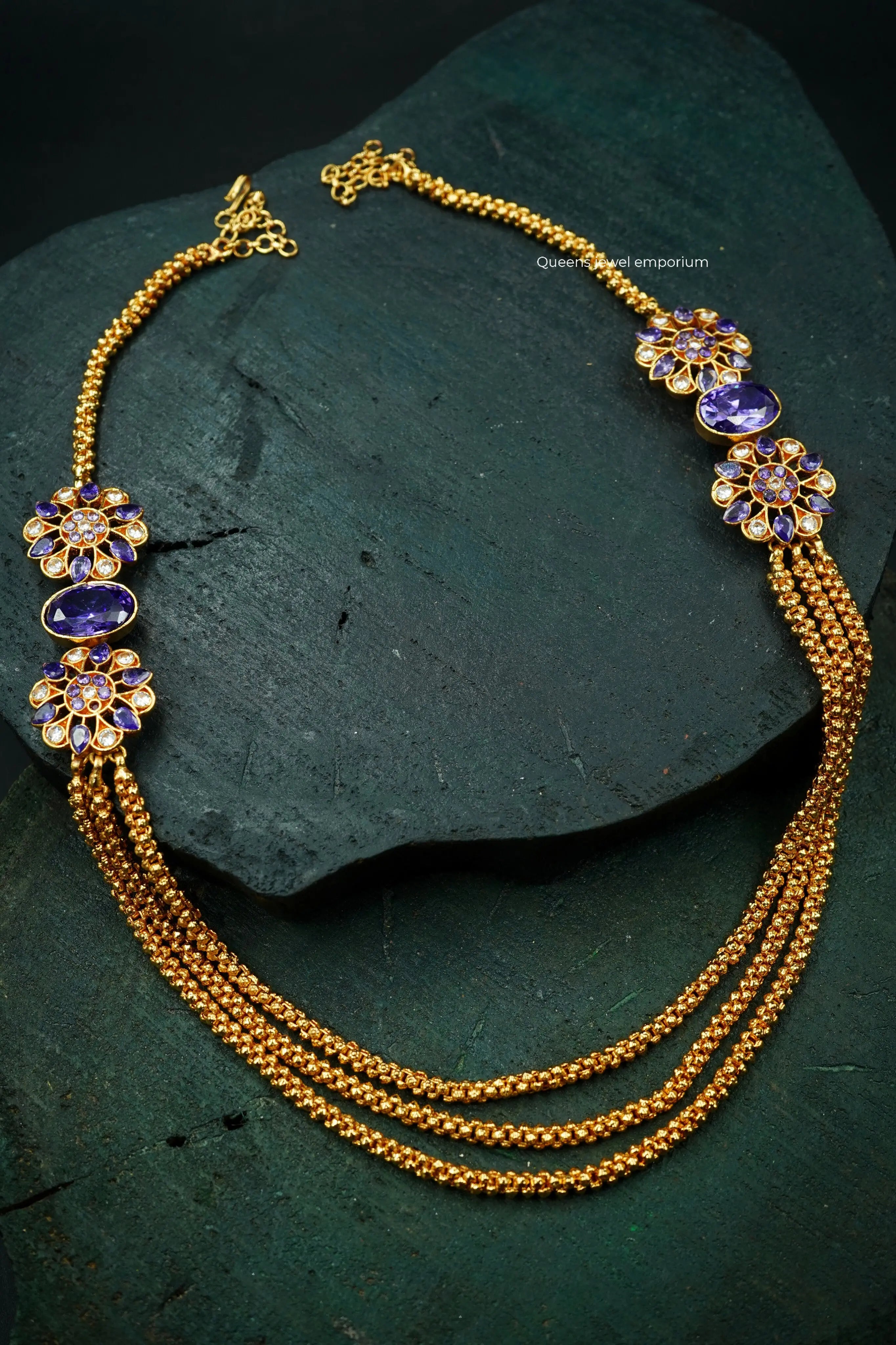 Layered violet stone haram-Flower motif haram