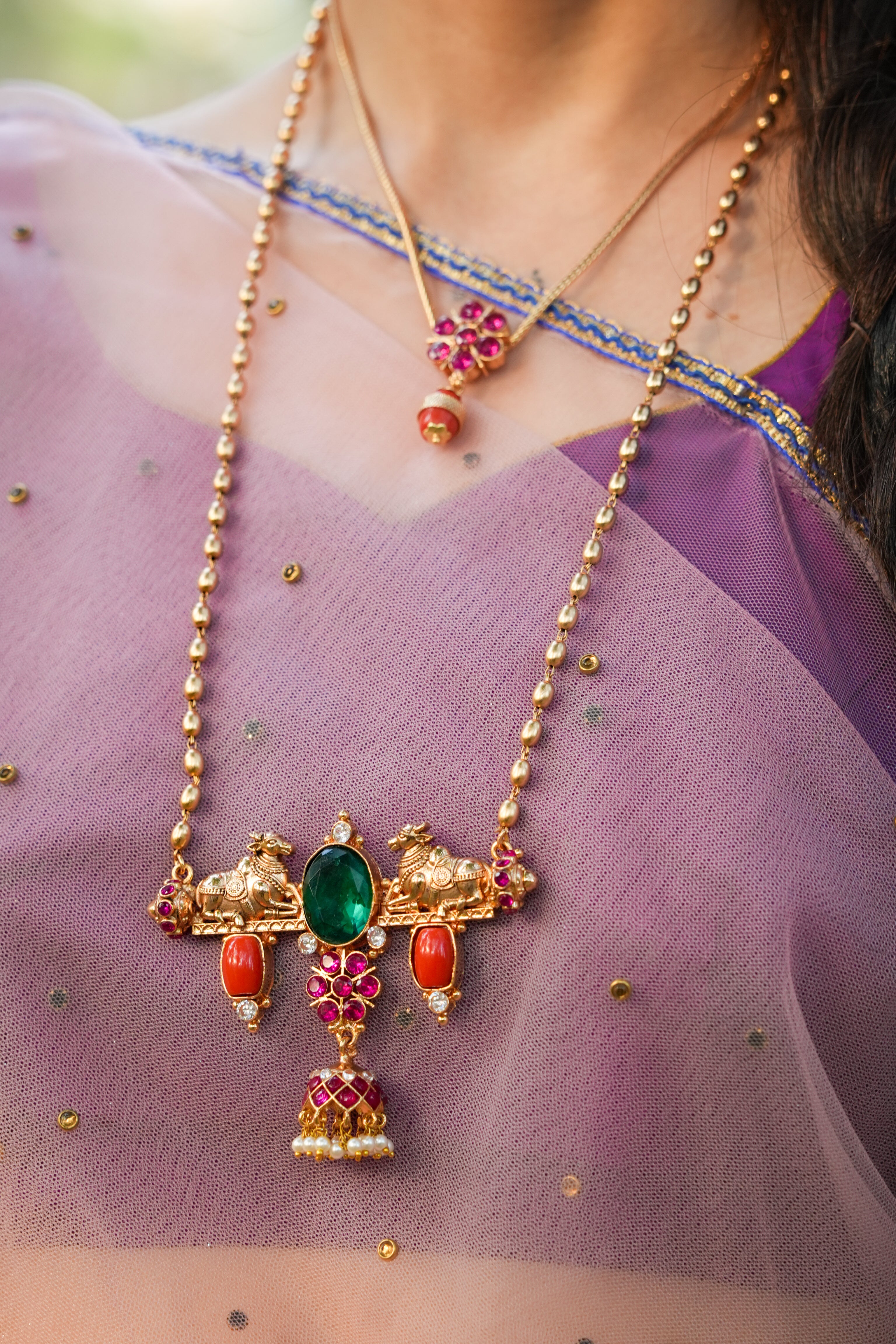 Jhumka hanging pendant-Green cutting stone pendant