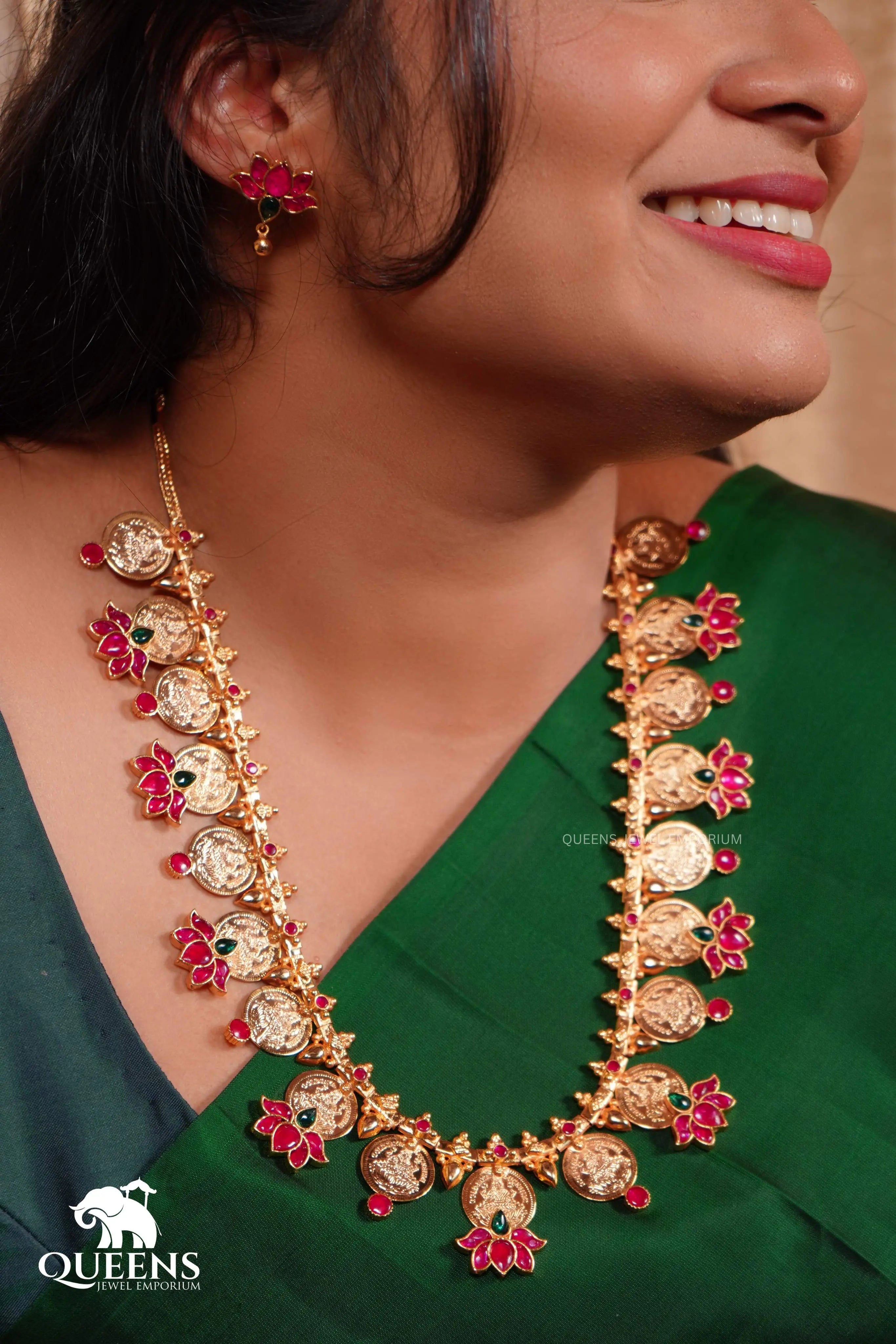 Mid length haram-Kamalam motif jewellery