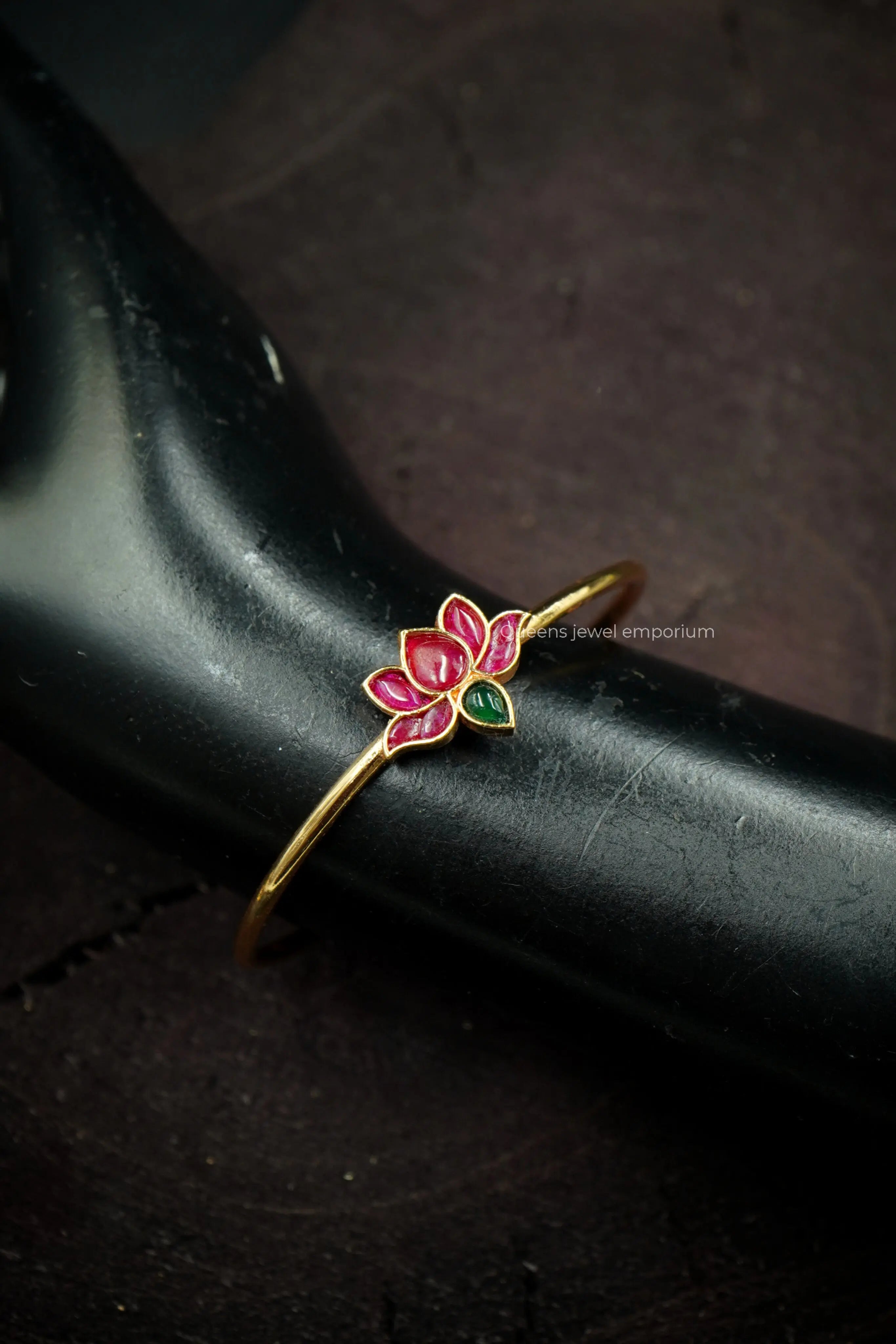 Elegant lotus stone bangle-Lotus motif kada bangle