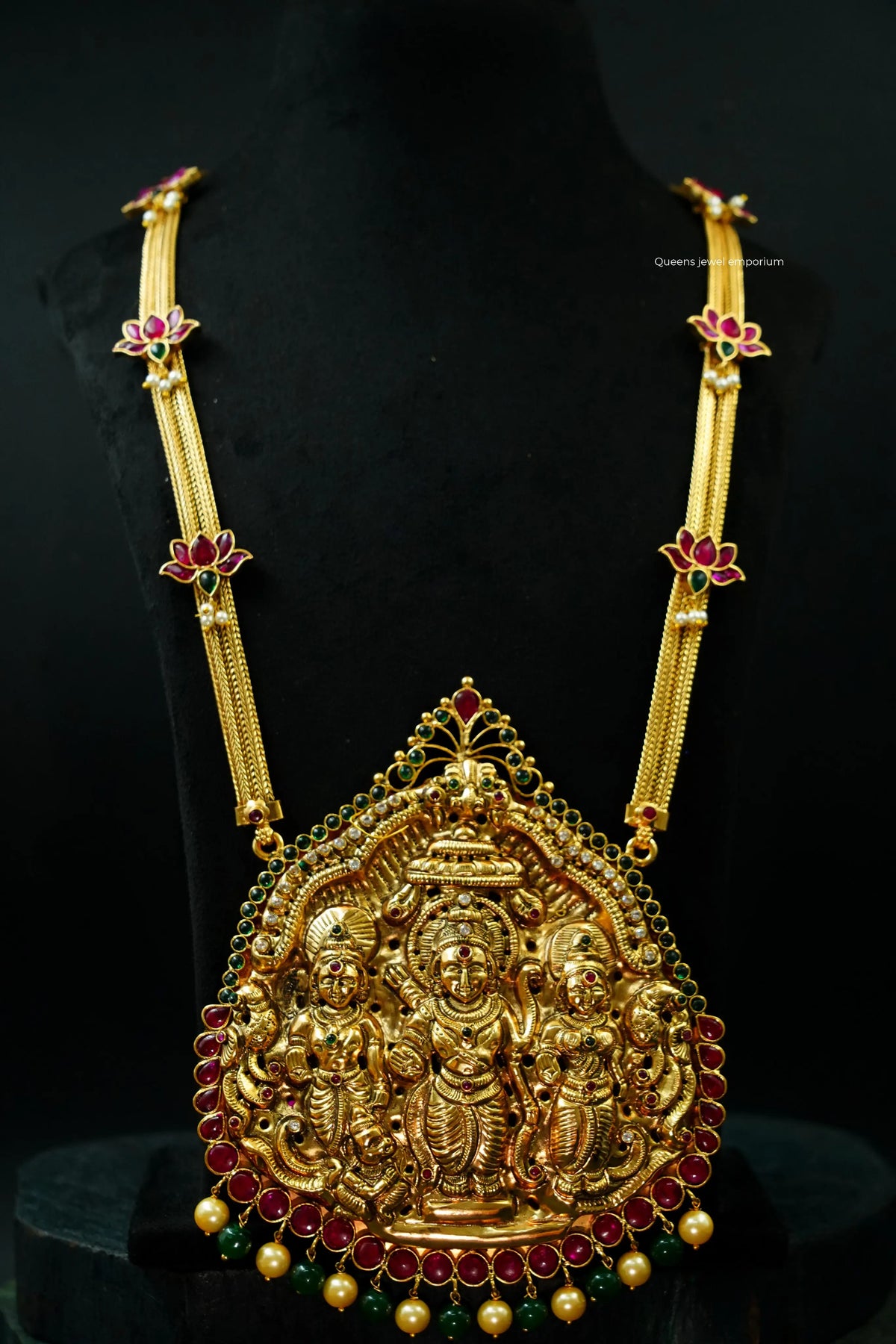 Nagas vishnu kemp jewellery-Antique lotus chain haram