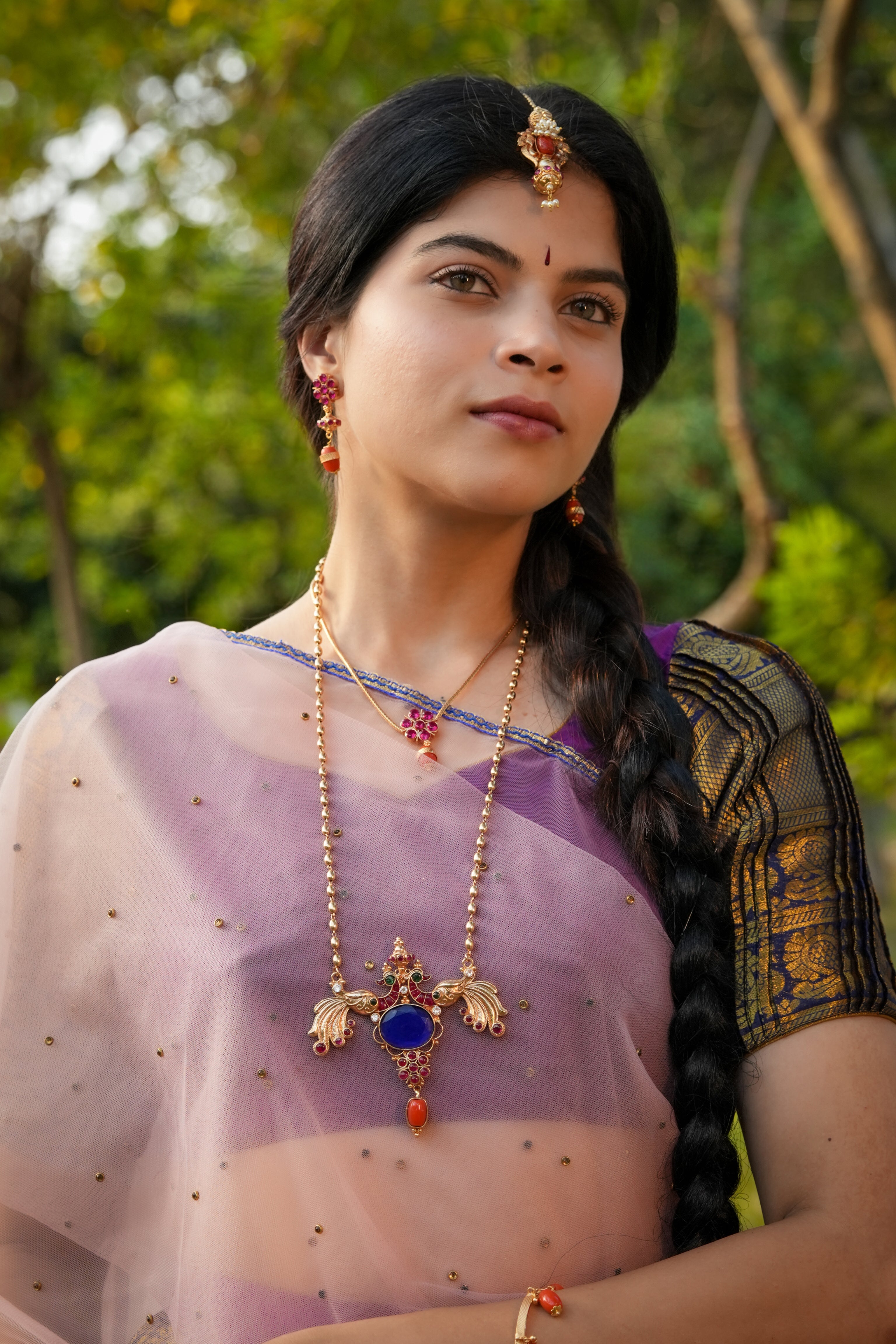 Simple haram-Coral stone hanging jewellery