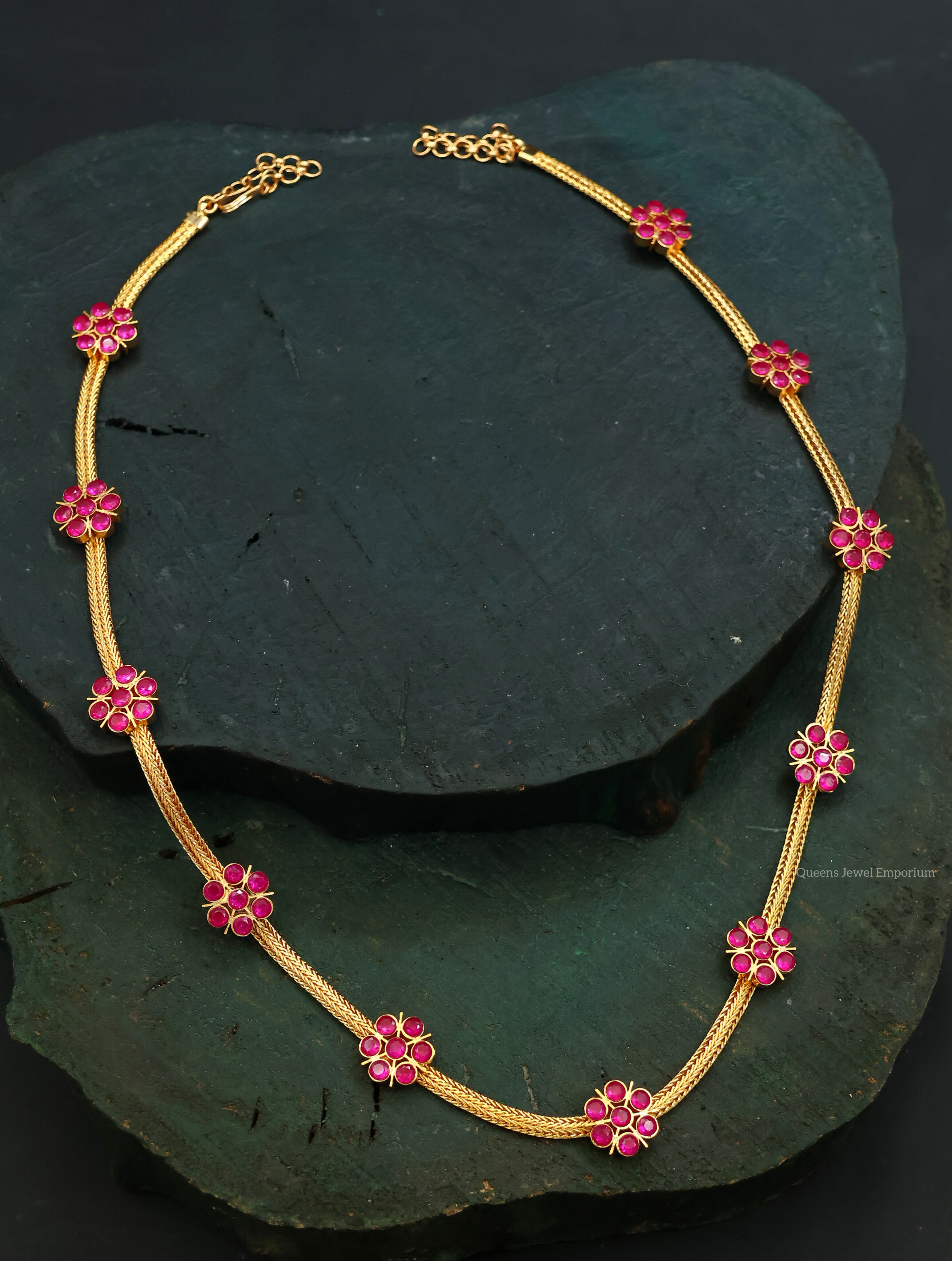 Everyday gold plated haram-Simple pink stone haram for daily use