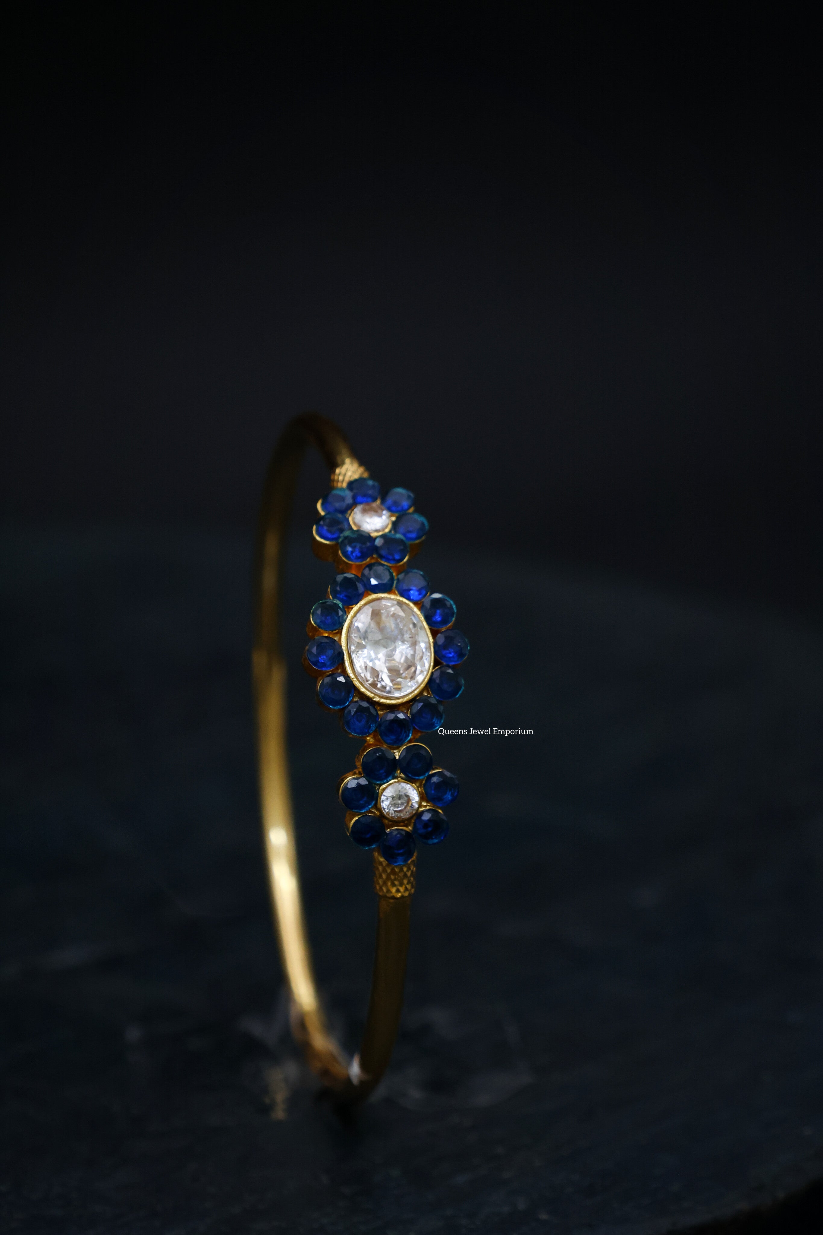 Blue stone kada bangles-Kada bracelet with blue and white stones