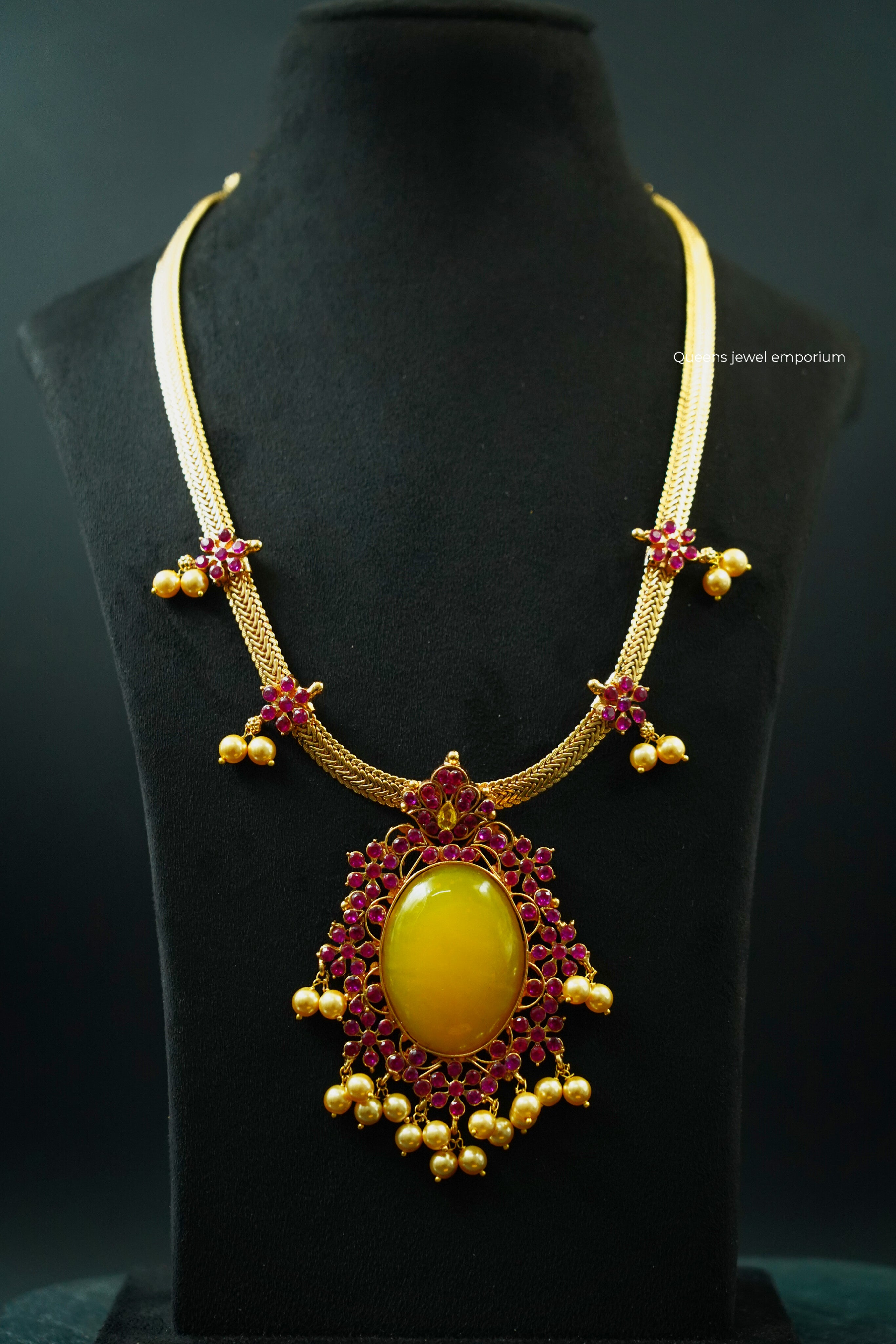 Unique designer stone necklace-Yellow topaz pearl necklace