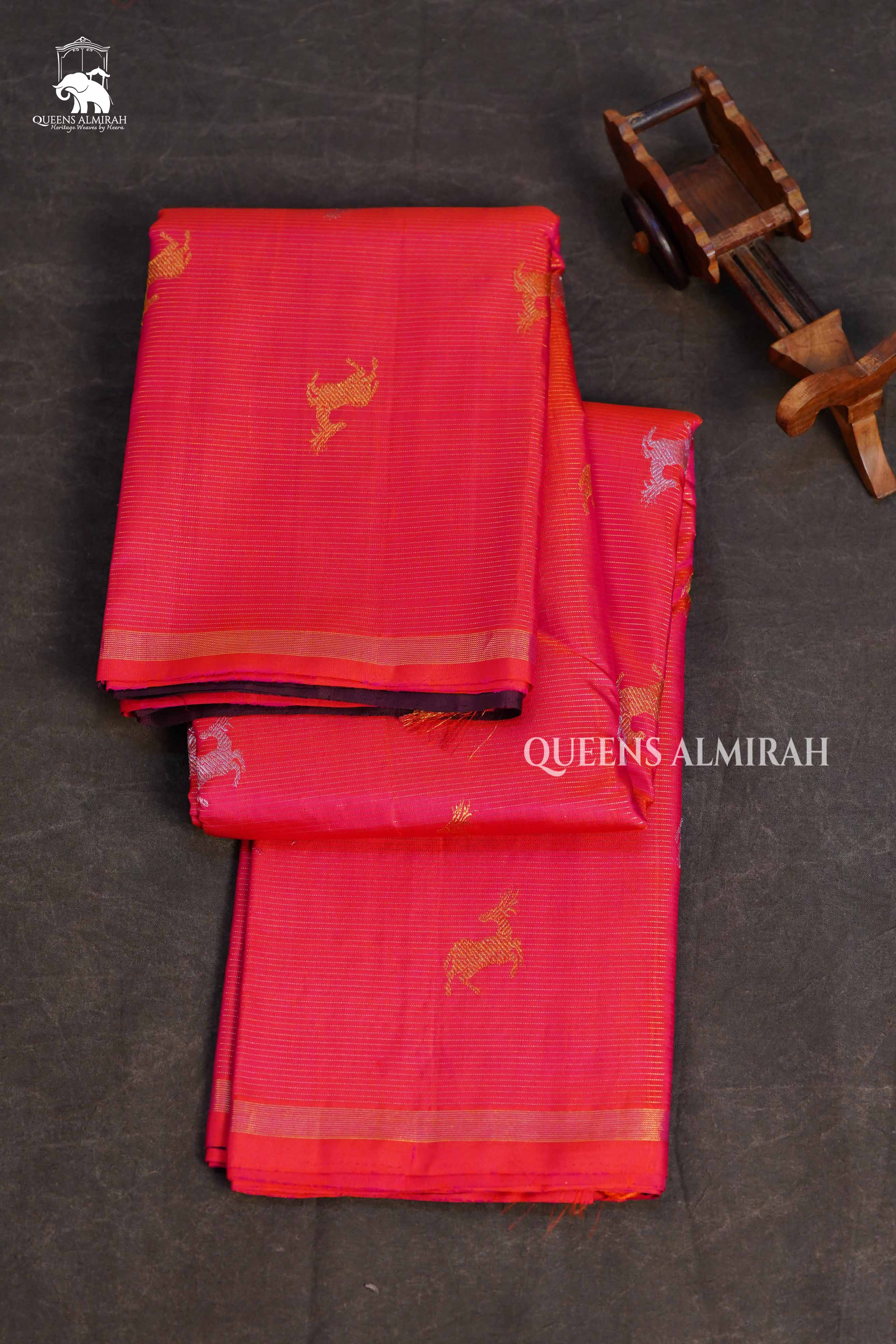 Deep Carmine Pink Pure Kanchivaram Silk Saree