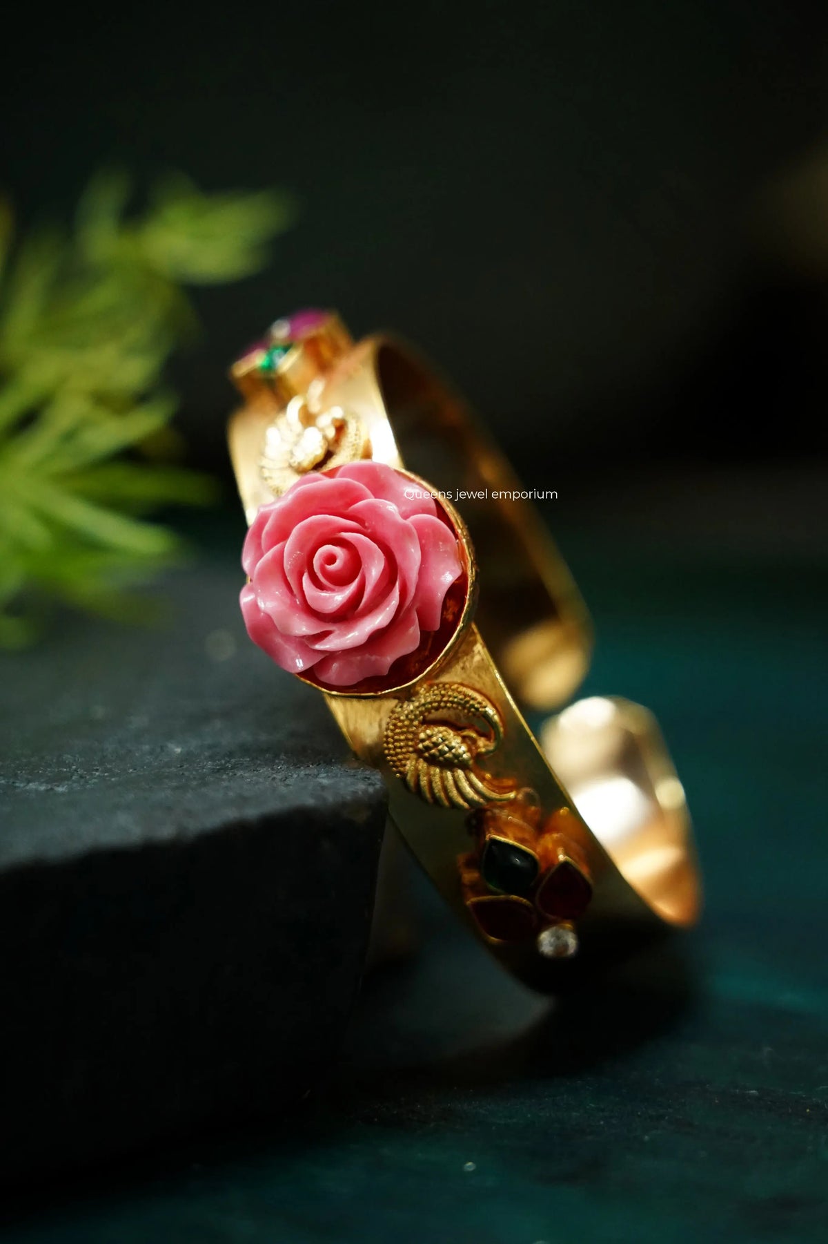 Kemp stone coral rose bangle-Nagas kemp kada bangle