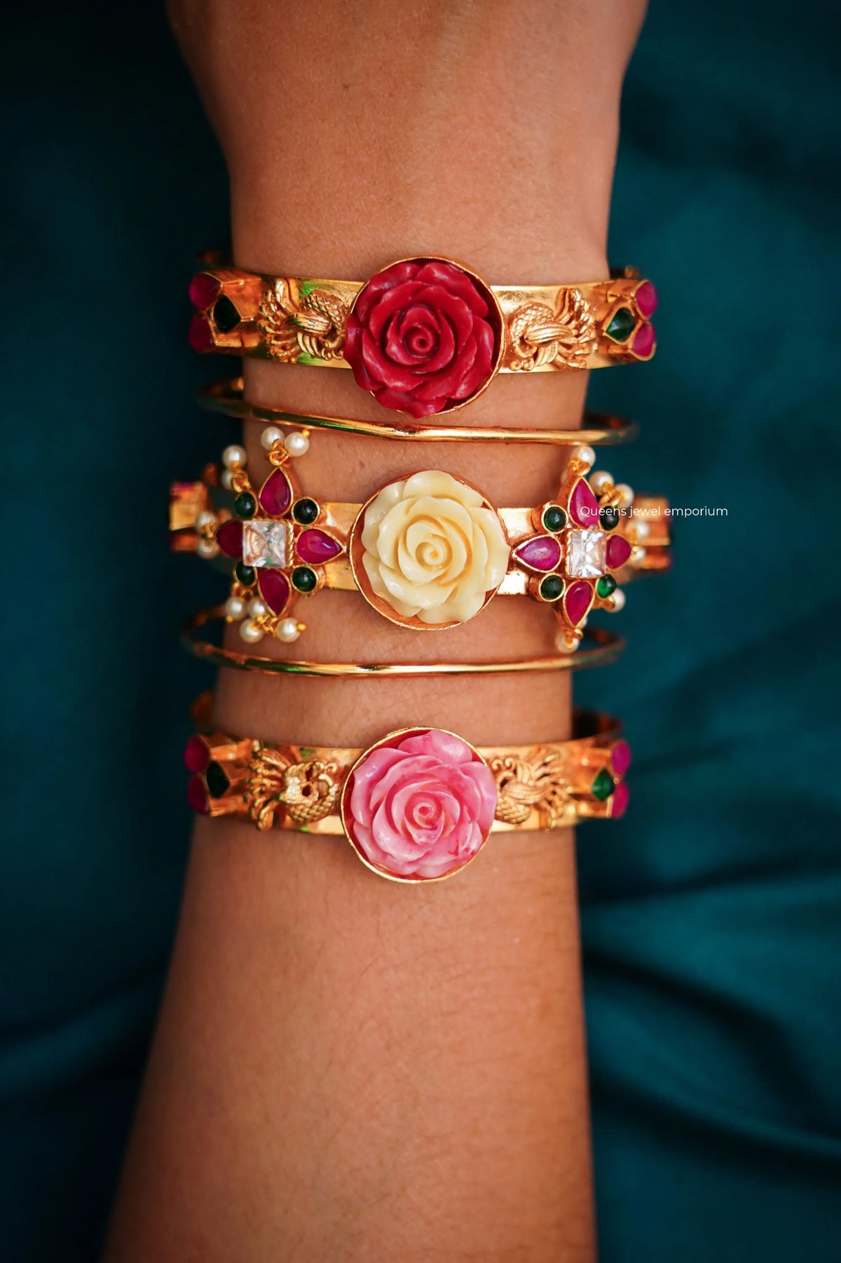Classic coral rose motif kada-Kada for ethnic outfits
