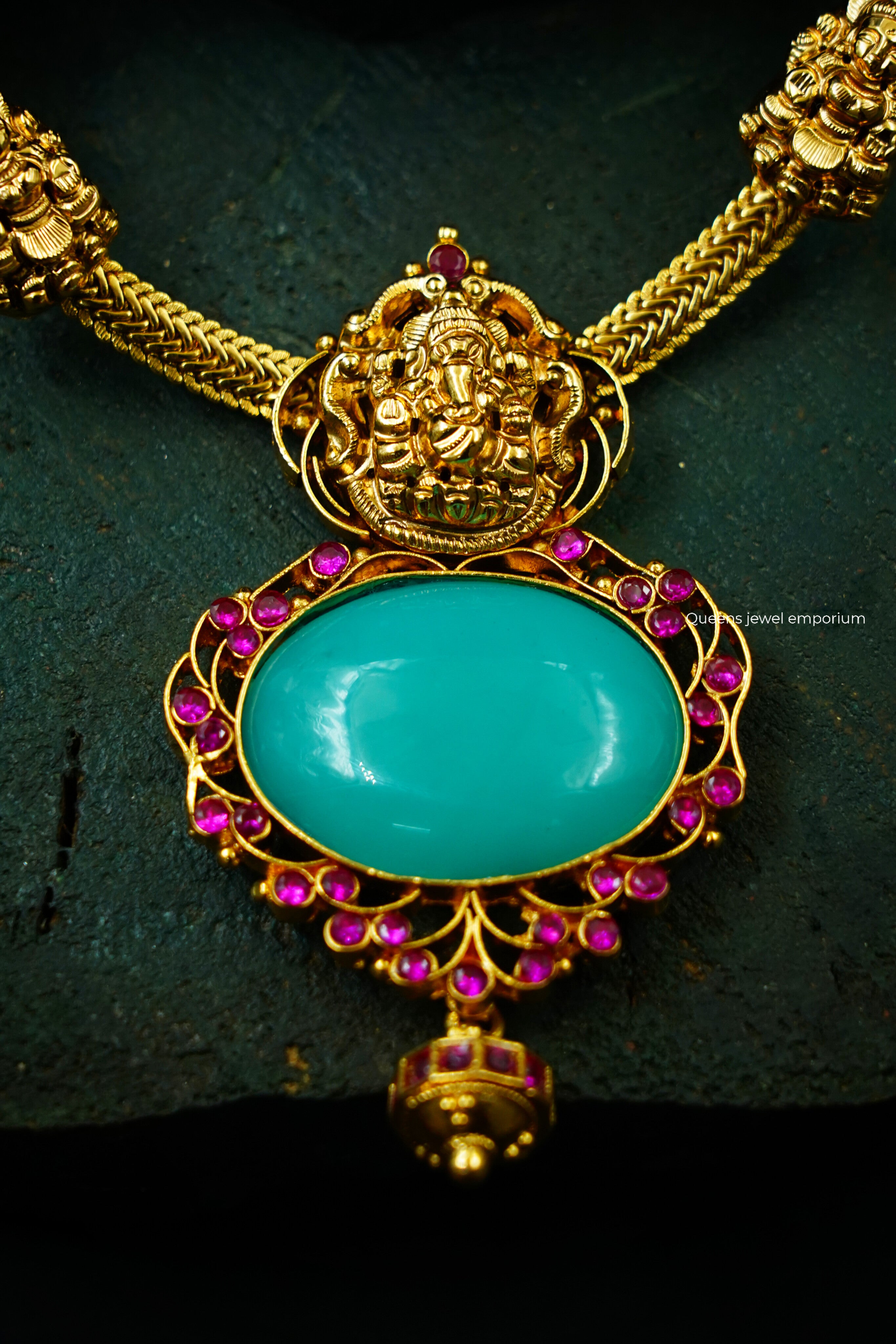 Sky blue onyx pendant-Vinayaka nagas motif pendant
