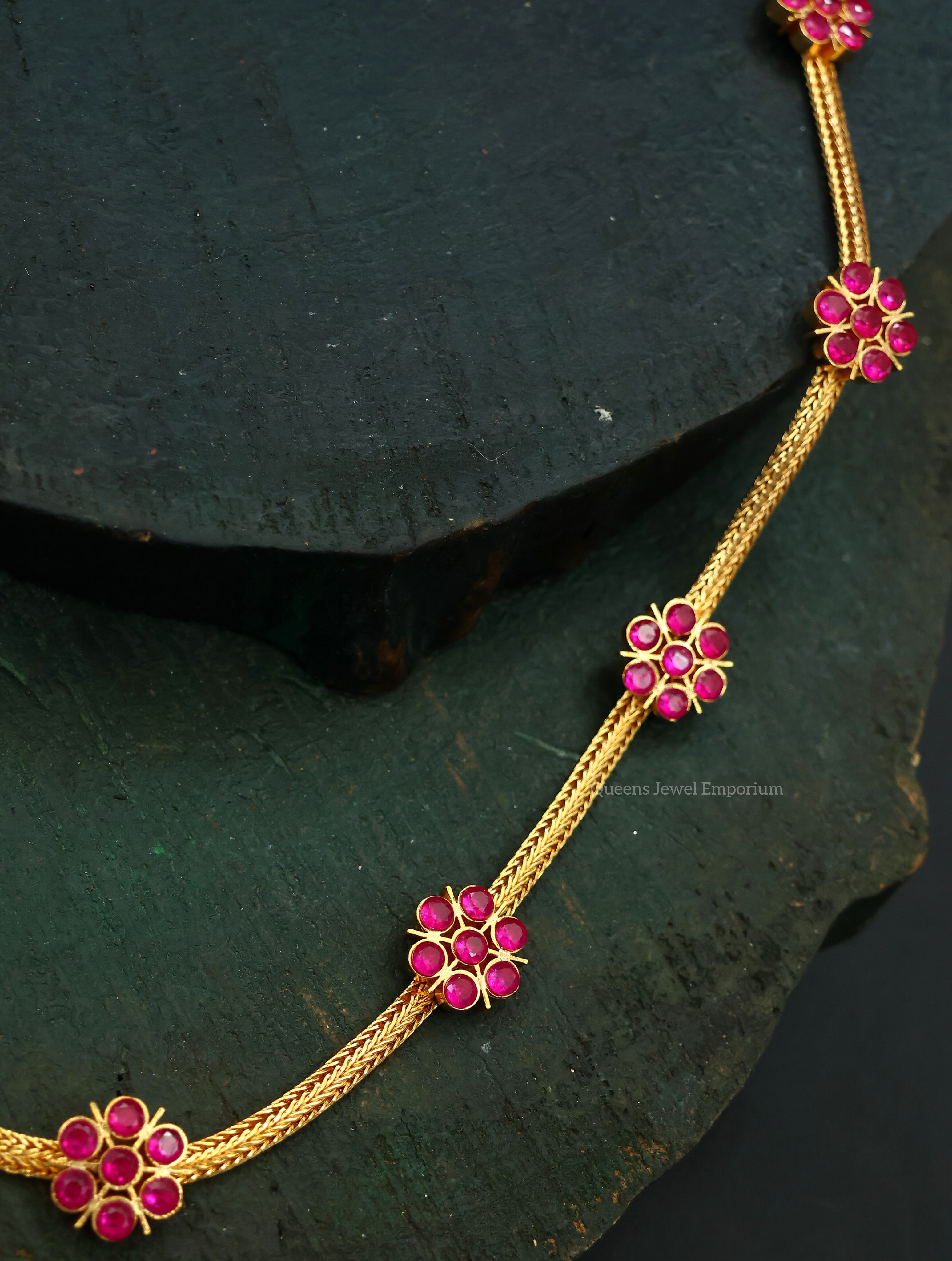 Minimal pink stone haram-Simple everyday floral jewellery
