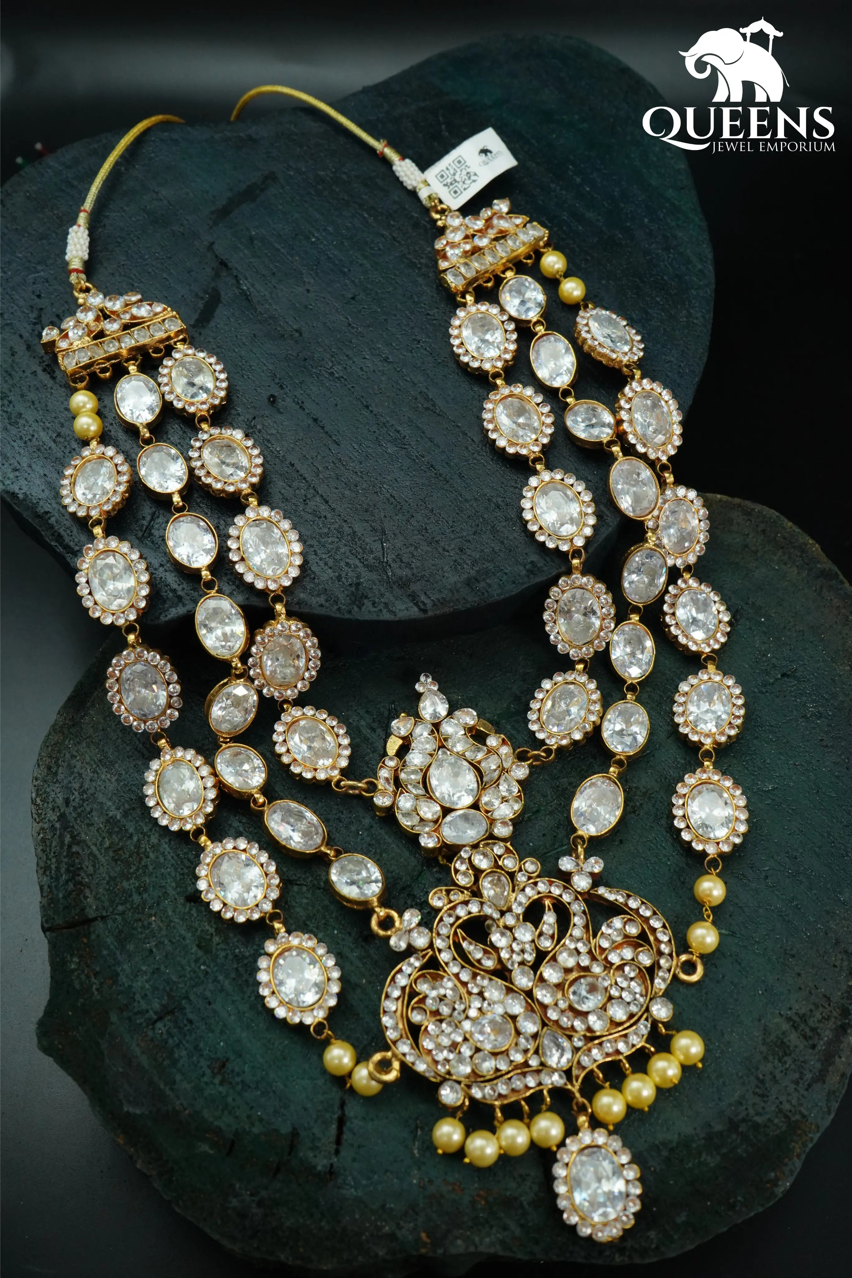 Grand white stone haram-Traditional white stone jewellery