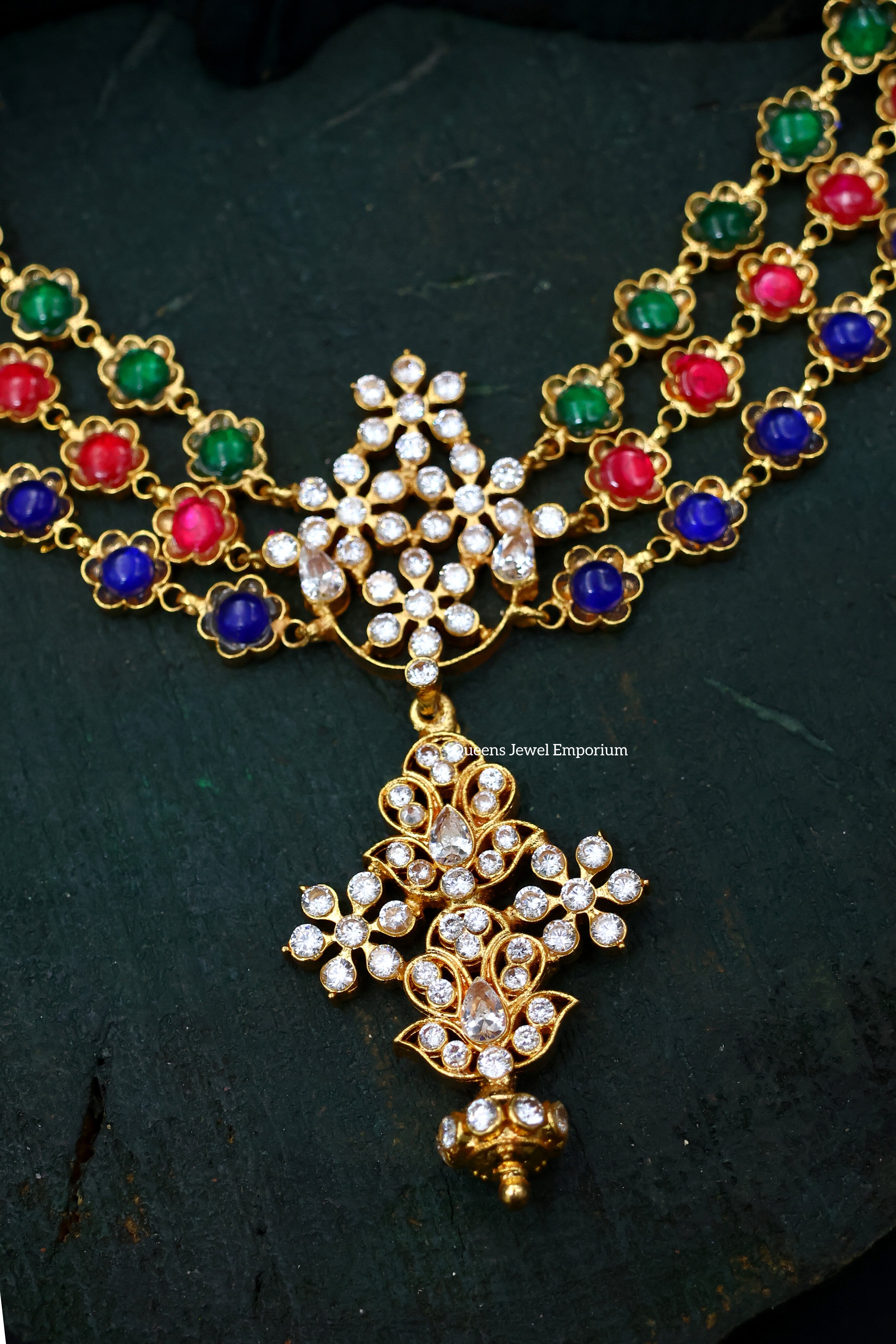 Multicolor haram-Green kemp stone jewellery