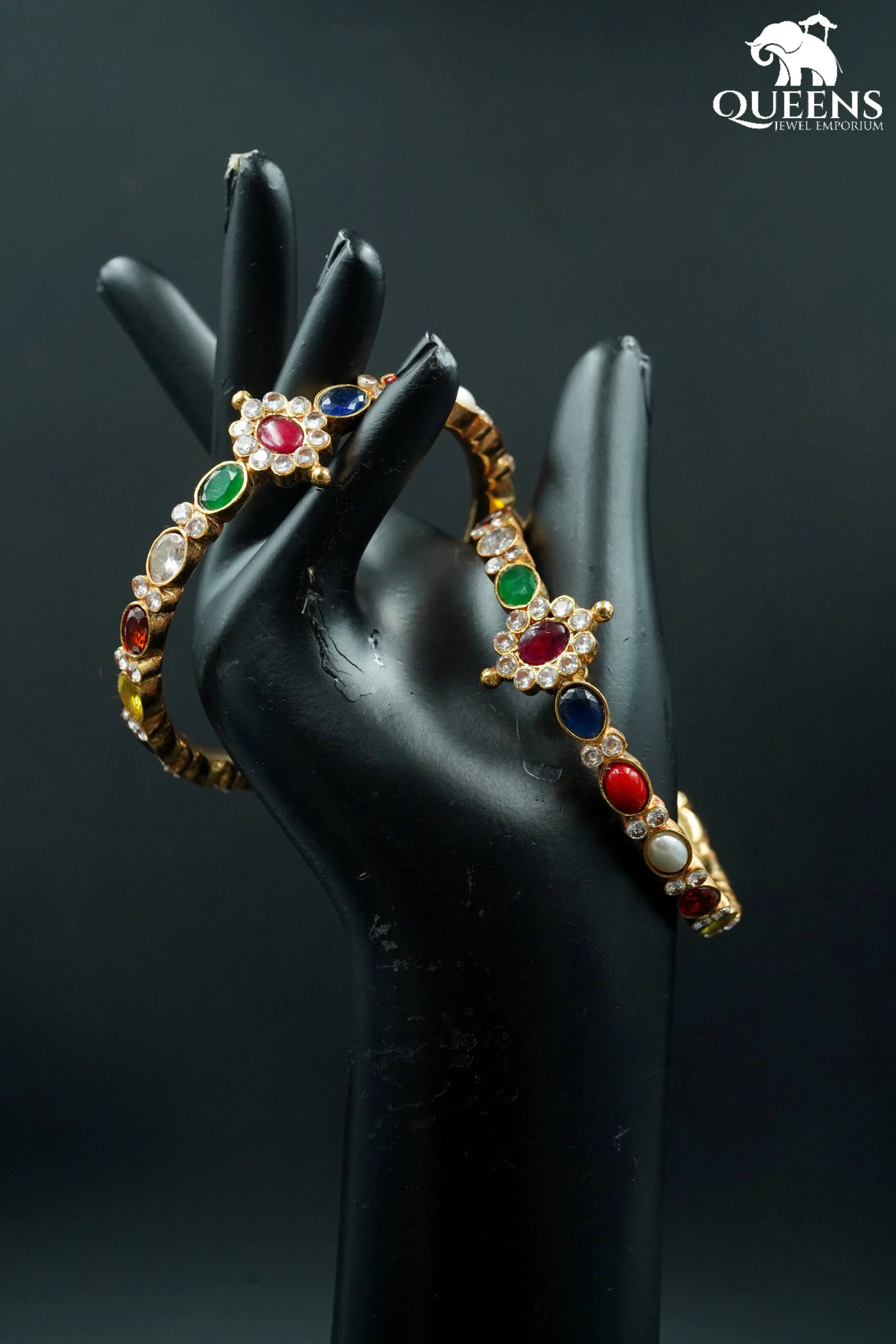 White zircon floral bangle-Multicolour gemstone bangles
