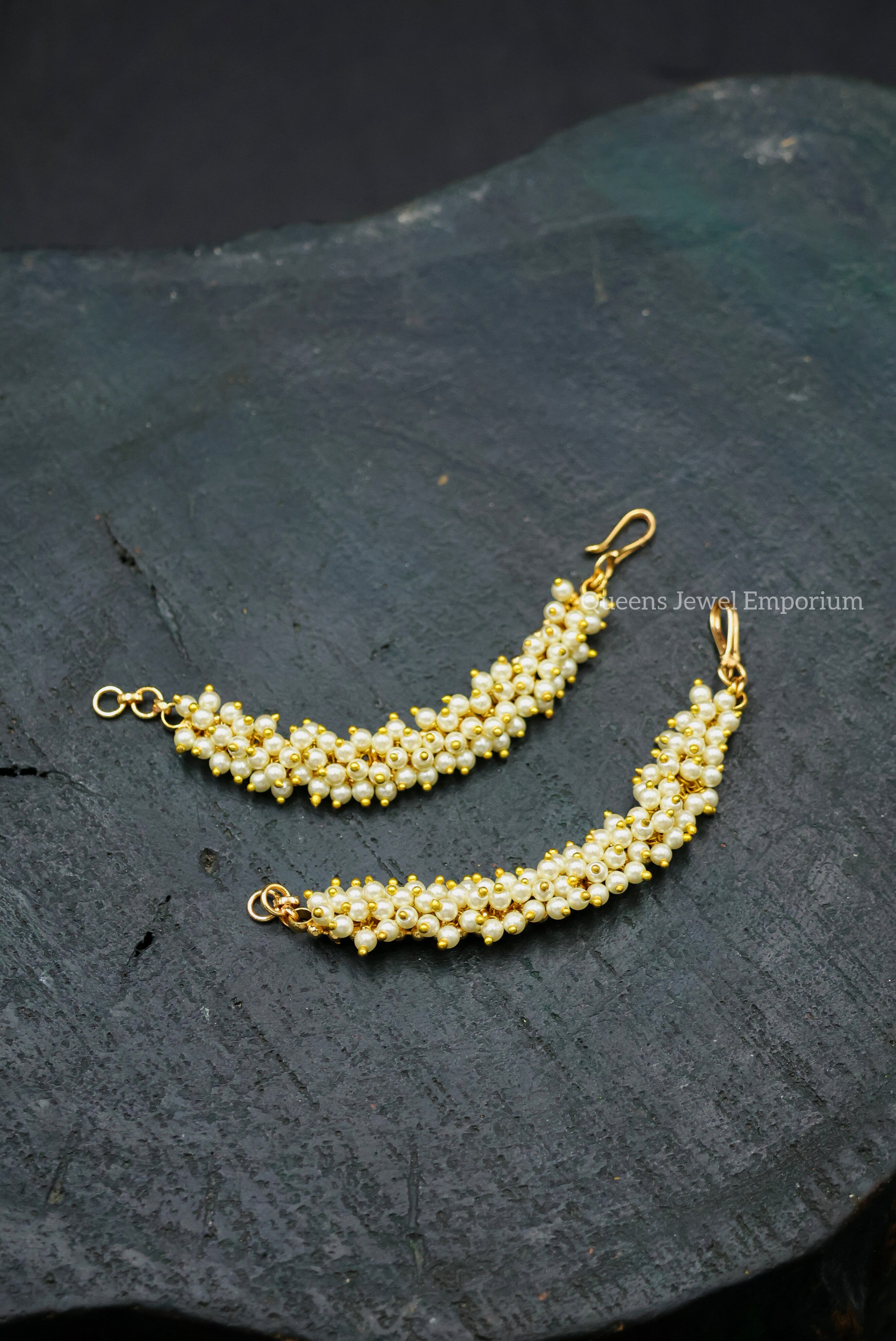 Ear chain with pearls-Vintage pearls ear mattal