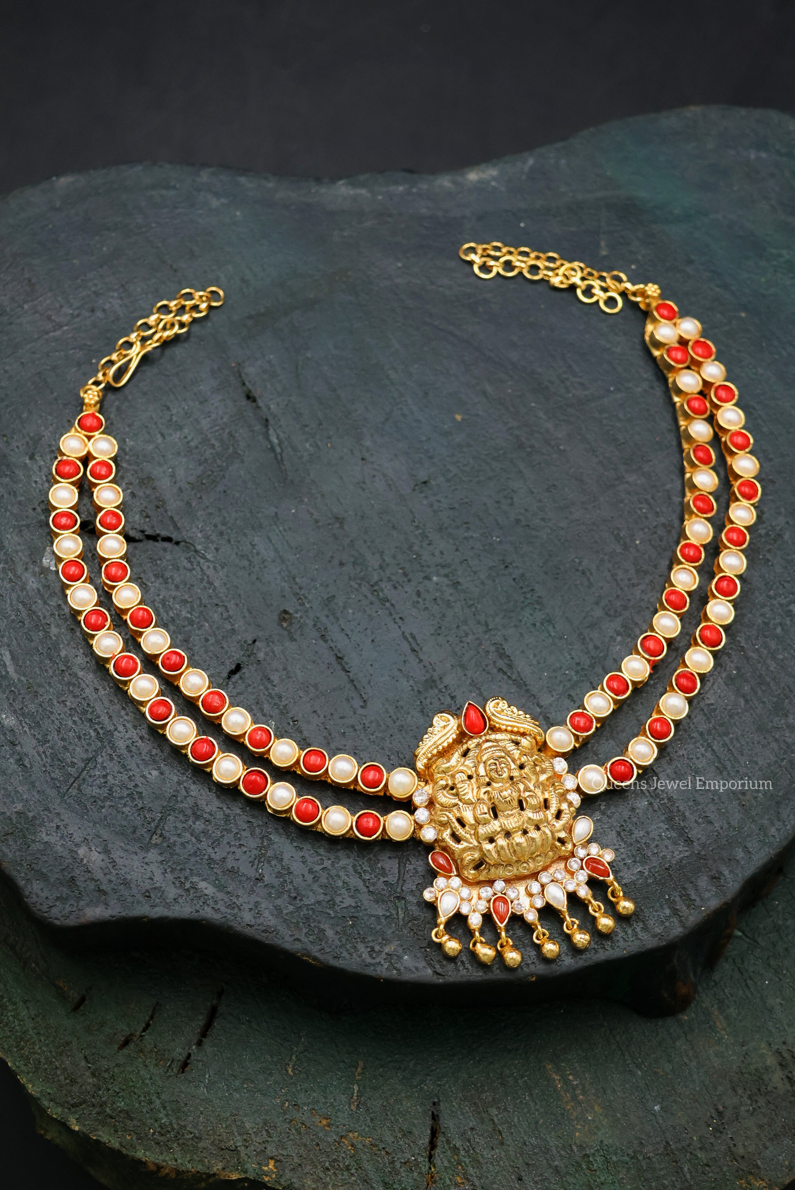 Necklace with coral and pearl-Double layer necklace