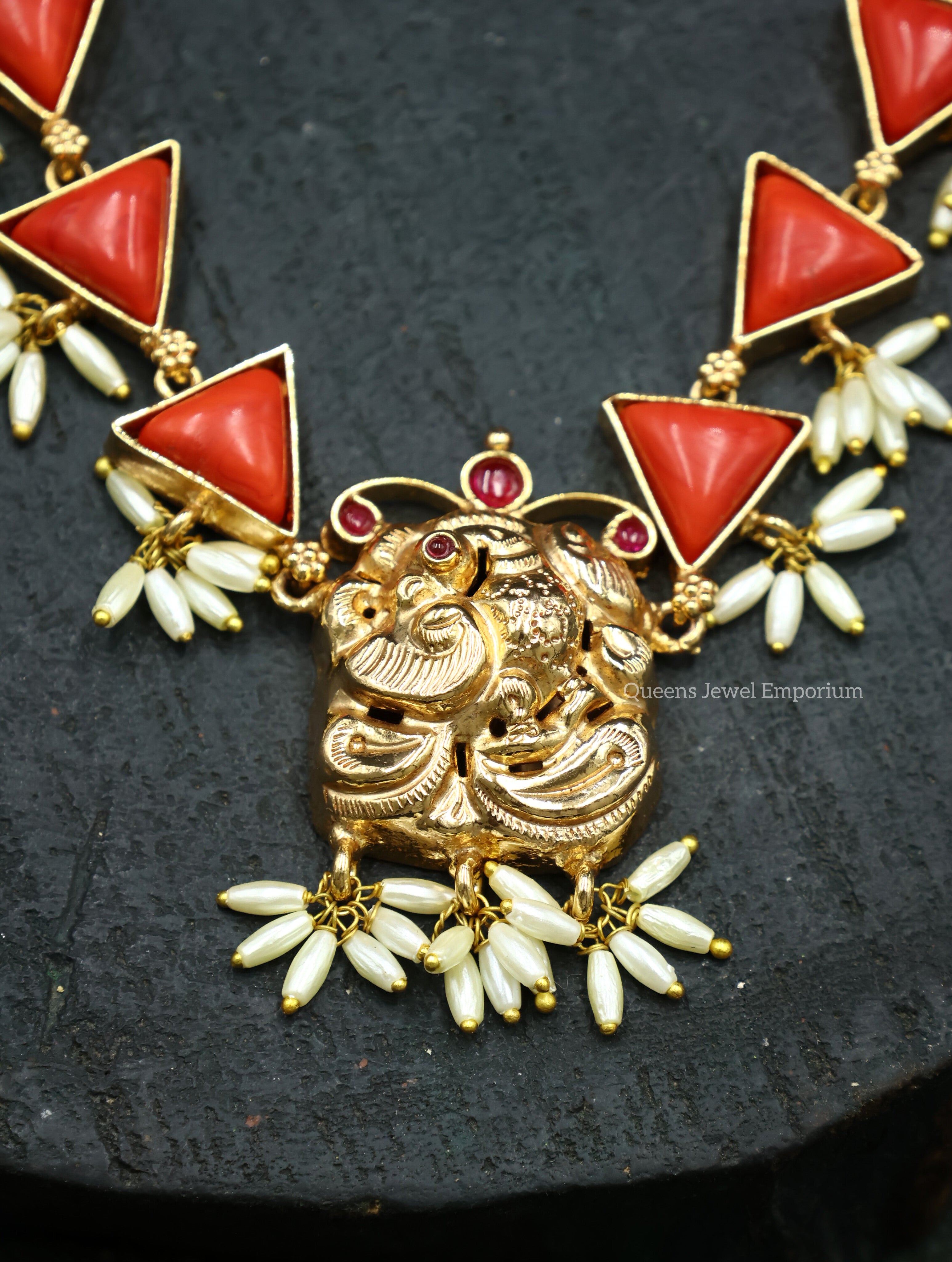 Elegant coral statement necklace-Gold plated coral jewellery
