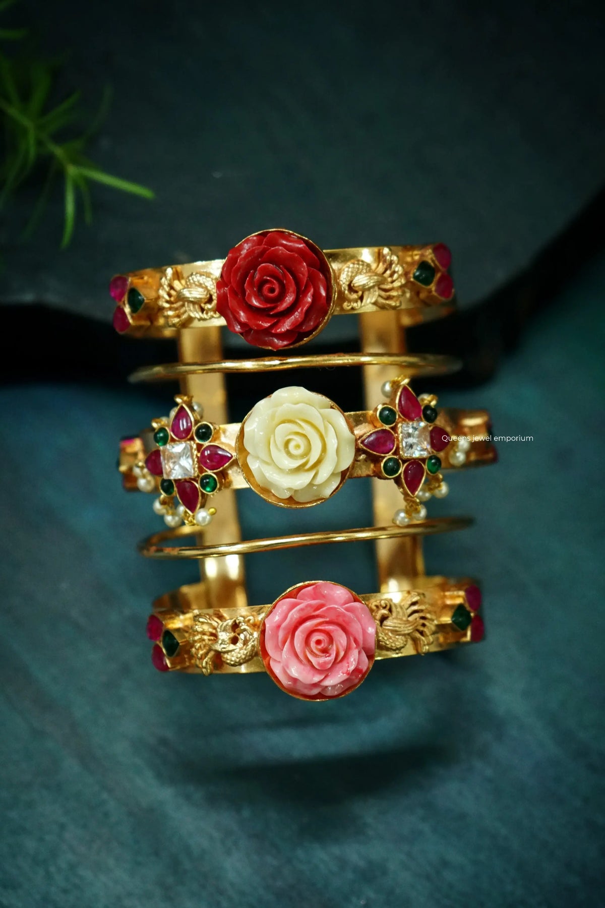 Fusion designer cuff kada-Elegant coral rose kada