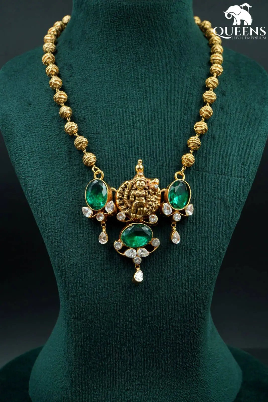 Nagas lakshmi ball chain-Green stone lakshmi haram
