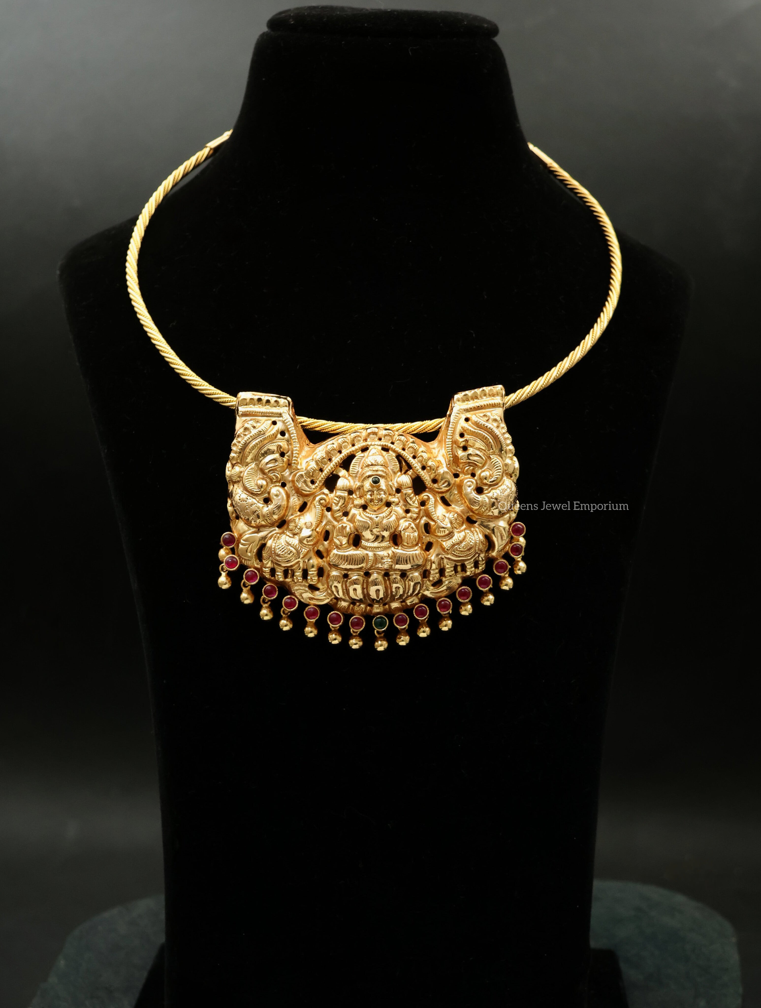 South indian lakshmi pendant-Regal gajalakshmi heritage pendant