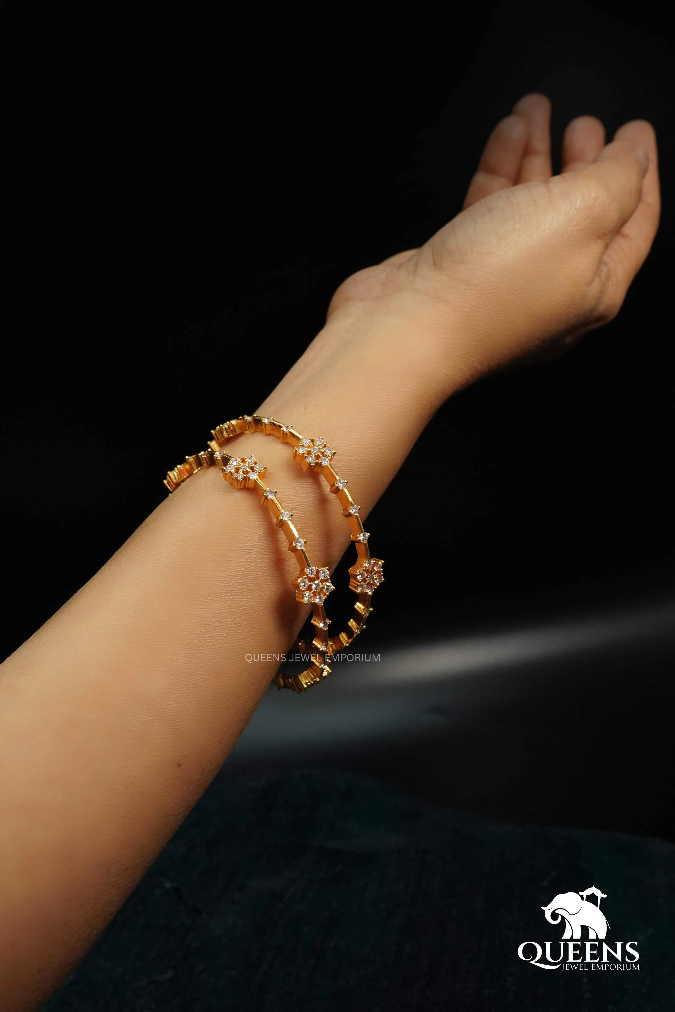 Classic white stone bangles-Gold plated white stone bangles
