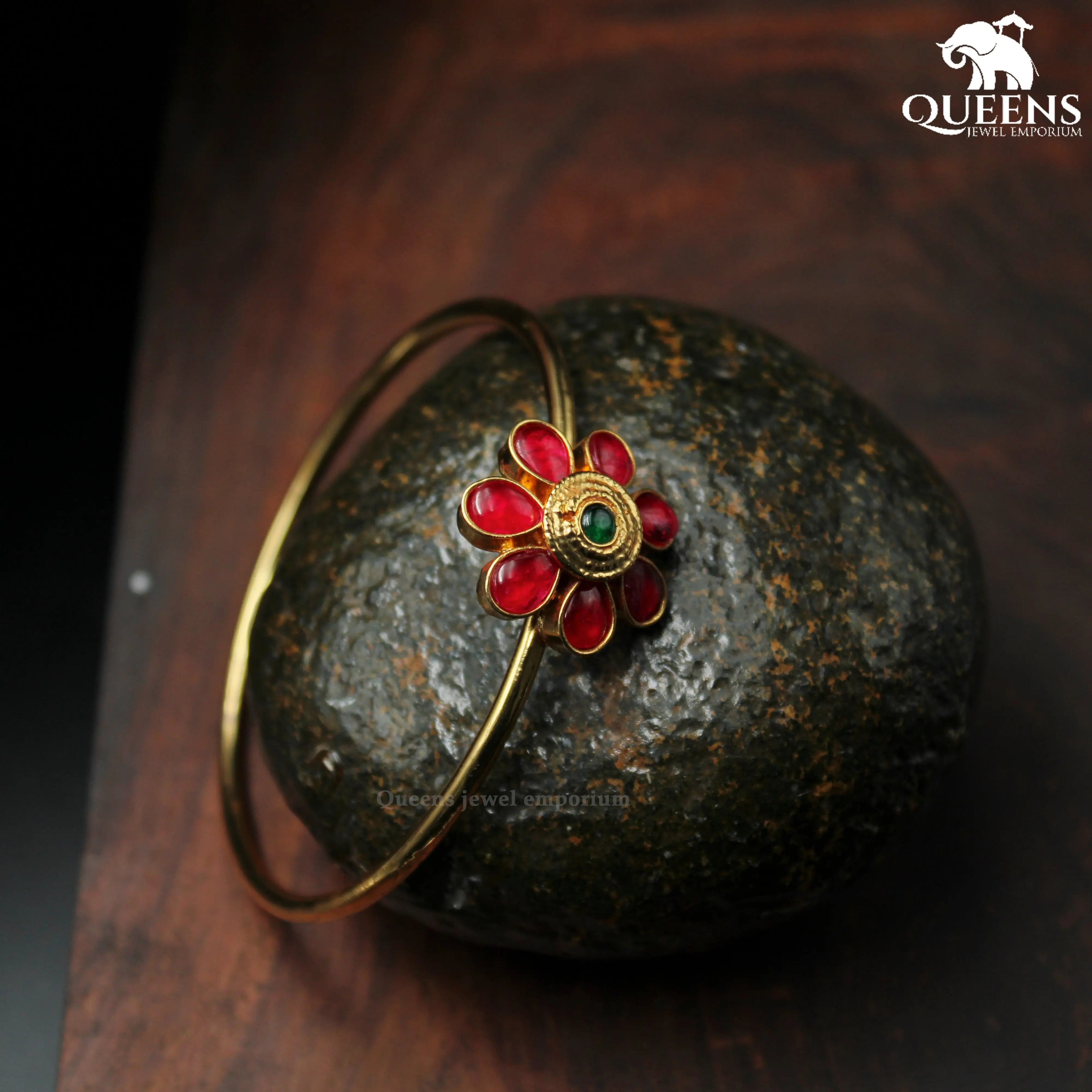 Plain kada with red stone design-Vintage floral kada for lehenga