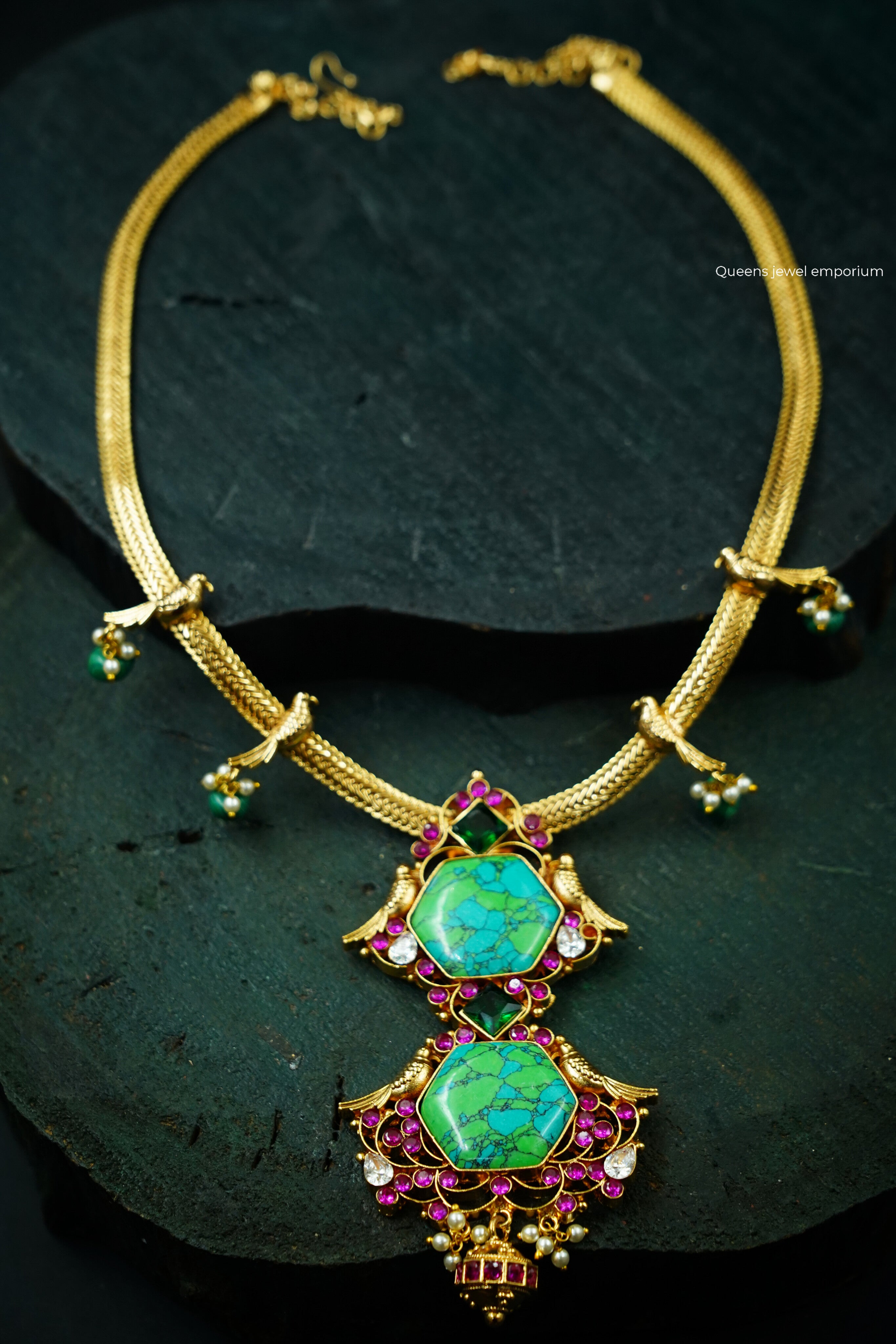 Hexagon turquoise stone pendant-Nagas kizhi pendant design