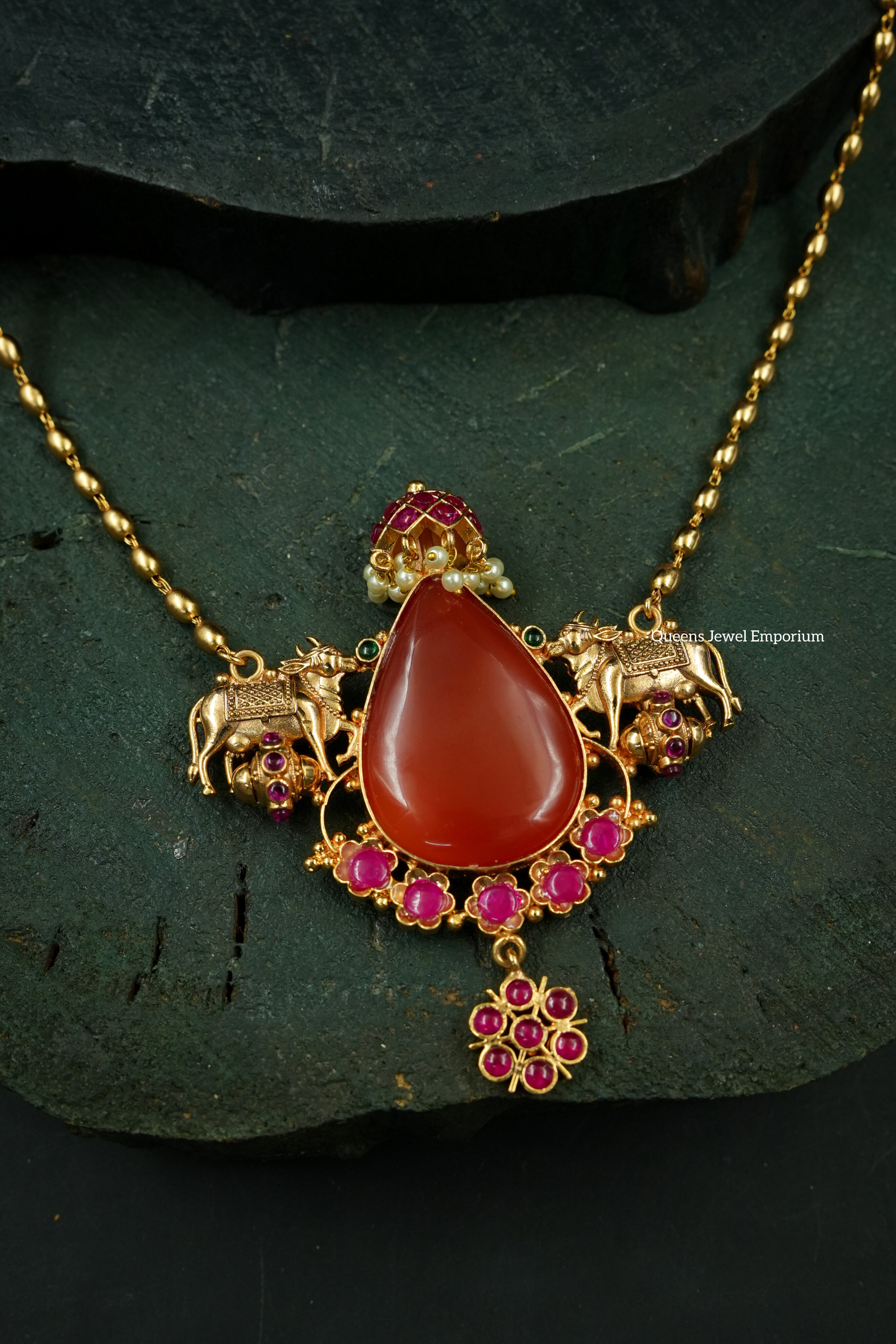 Jhumka motif-Nagas Cow motif pendant