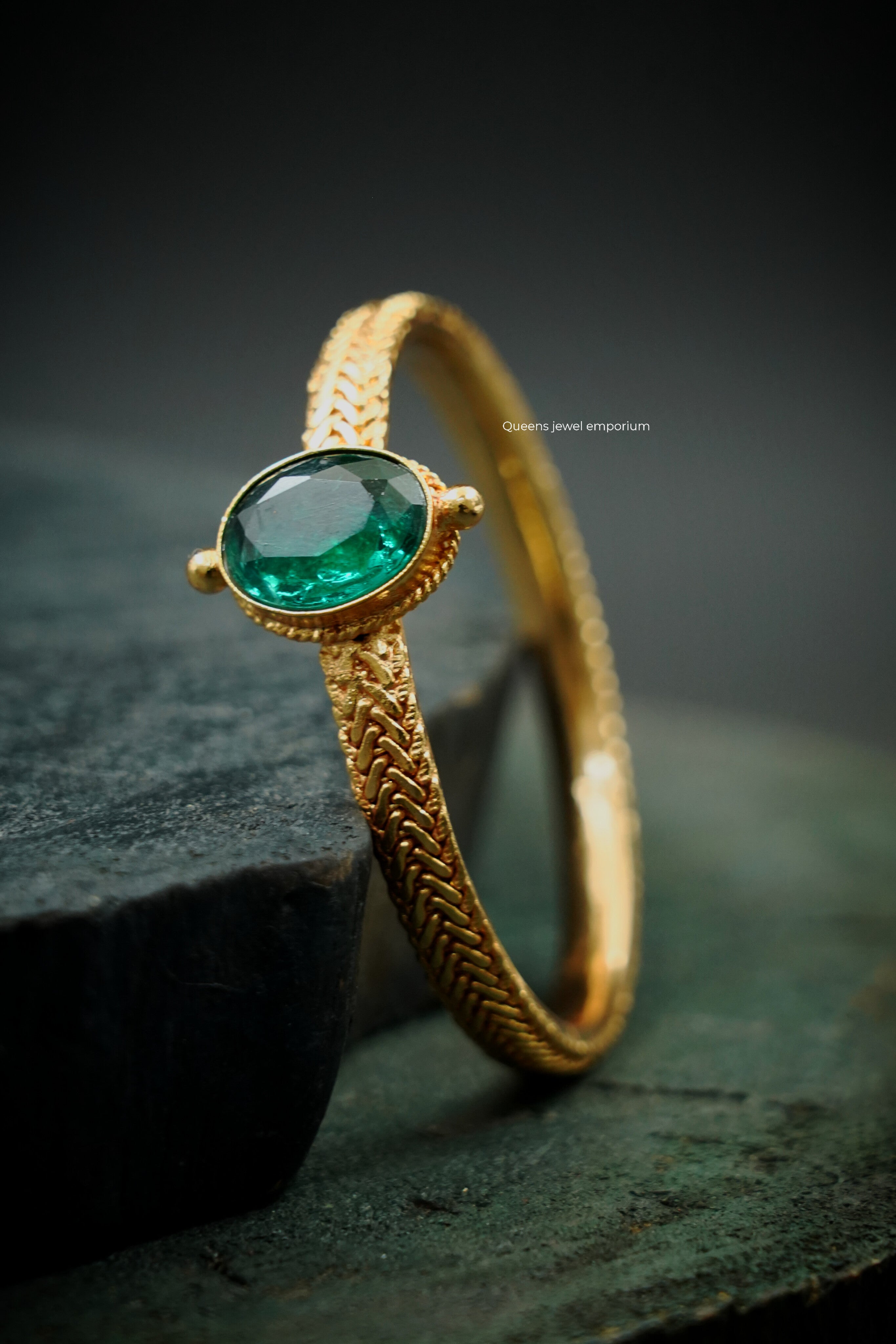 Oval green stone bangle-Royal green stone bangle
