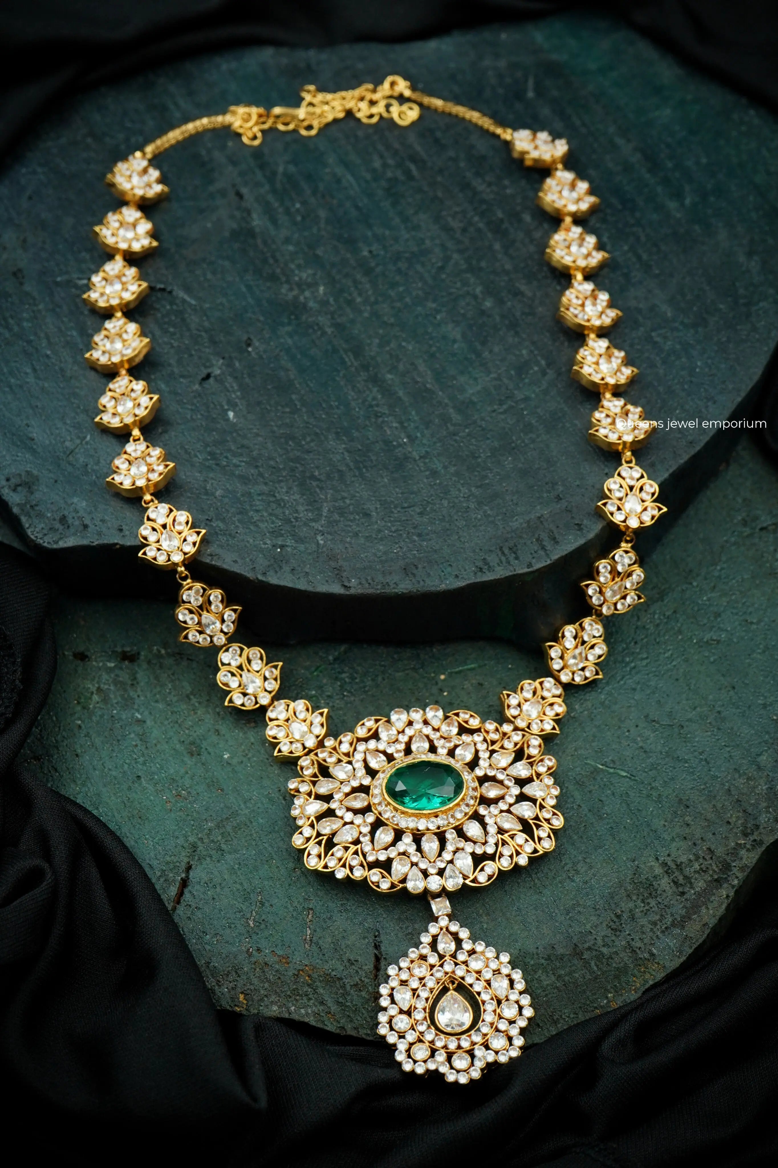 Elegant traditional zircon haram-Unique floral zircon jewellery