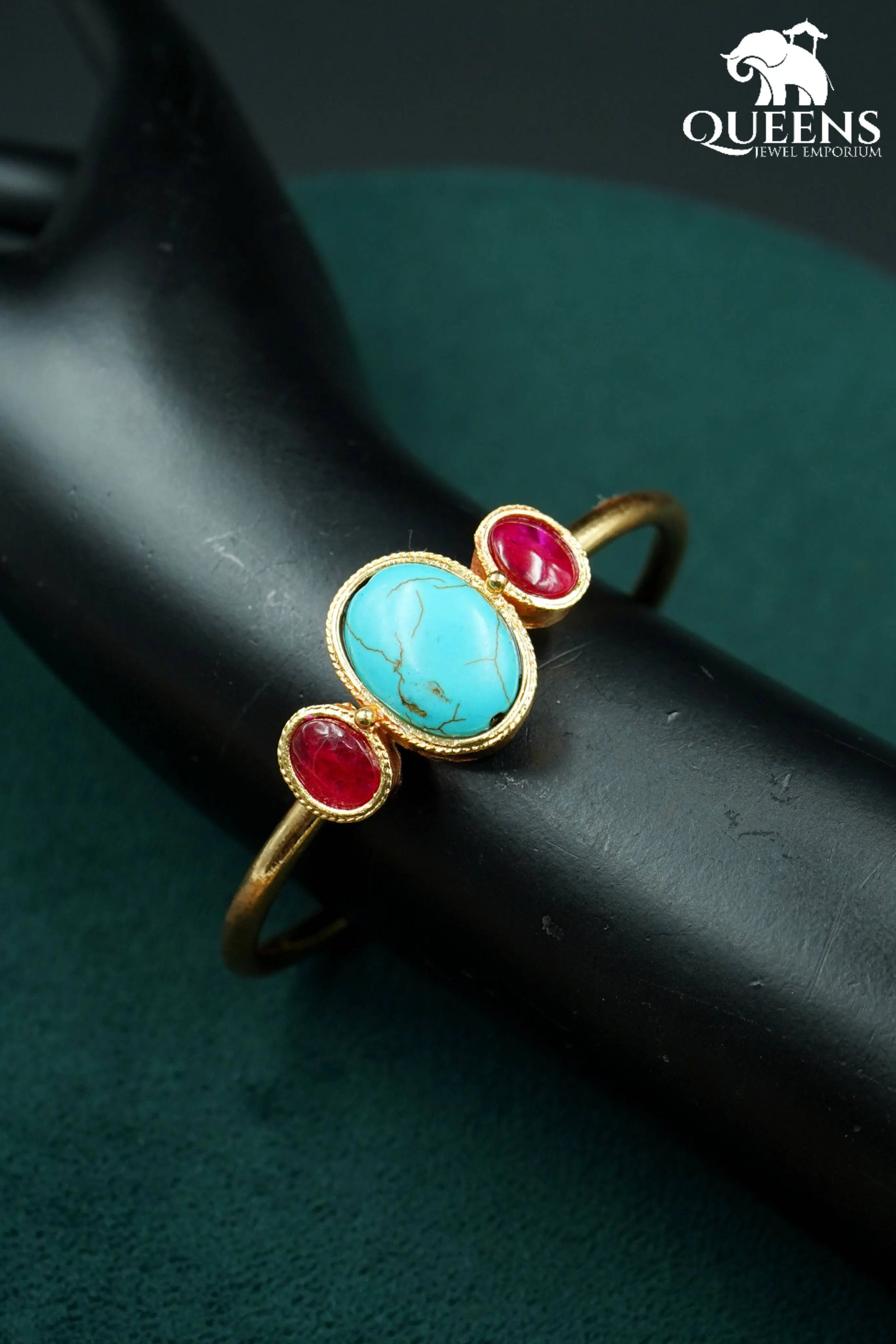Turquoise red stone bracelet-Simple adjustable stone kada