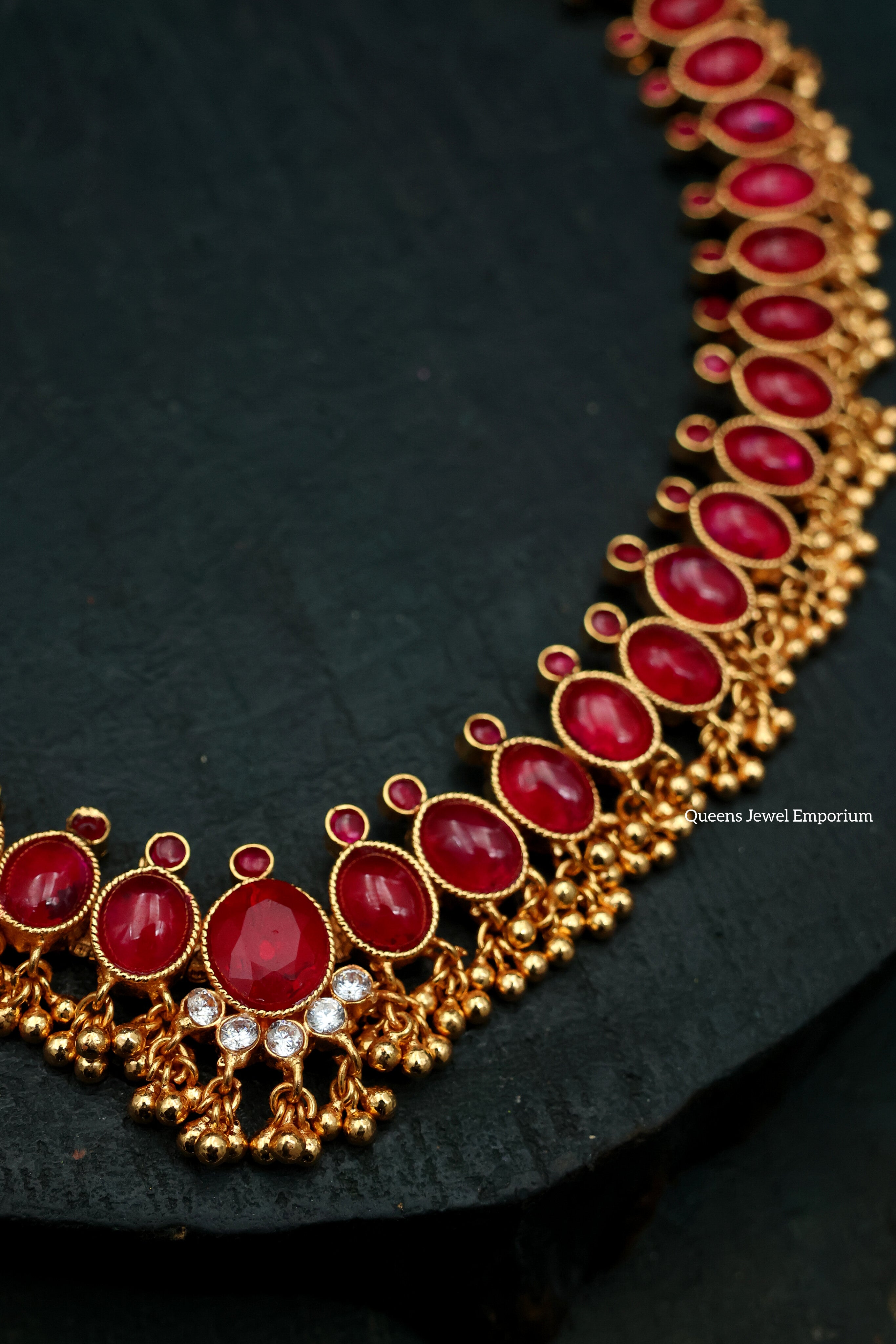 Red kemp statement necklace-Gold ball hanging necklace