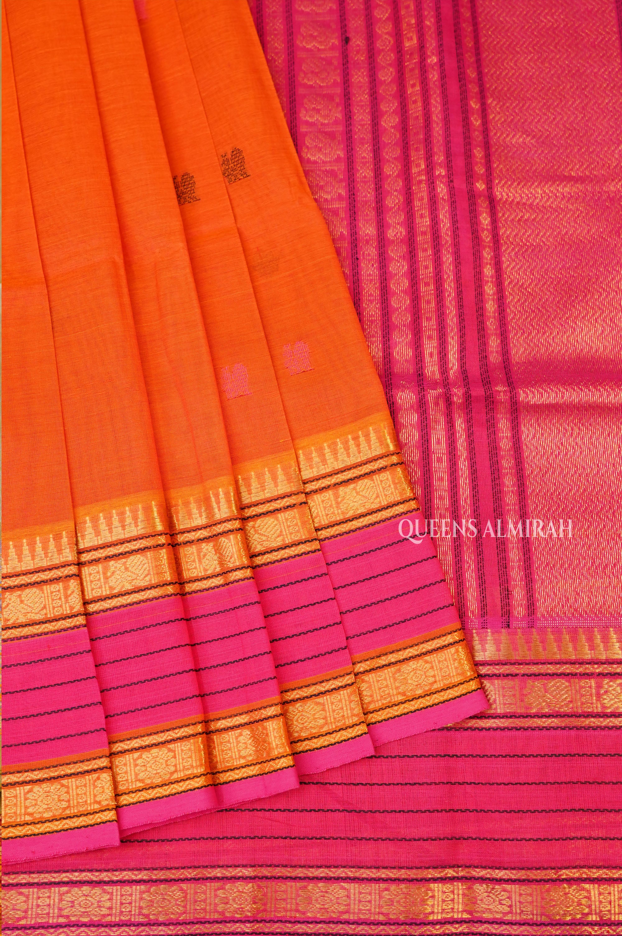 Orange With Pink Pure Silk Cotton Saree